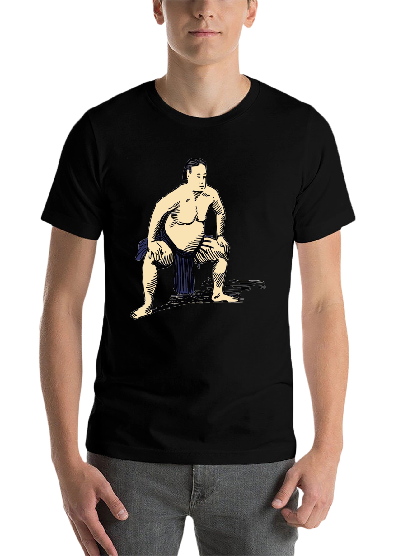 Black Sumo Wrestler Graphic T-Shirt - Casual Black Tee view 7