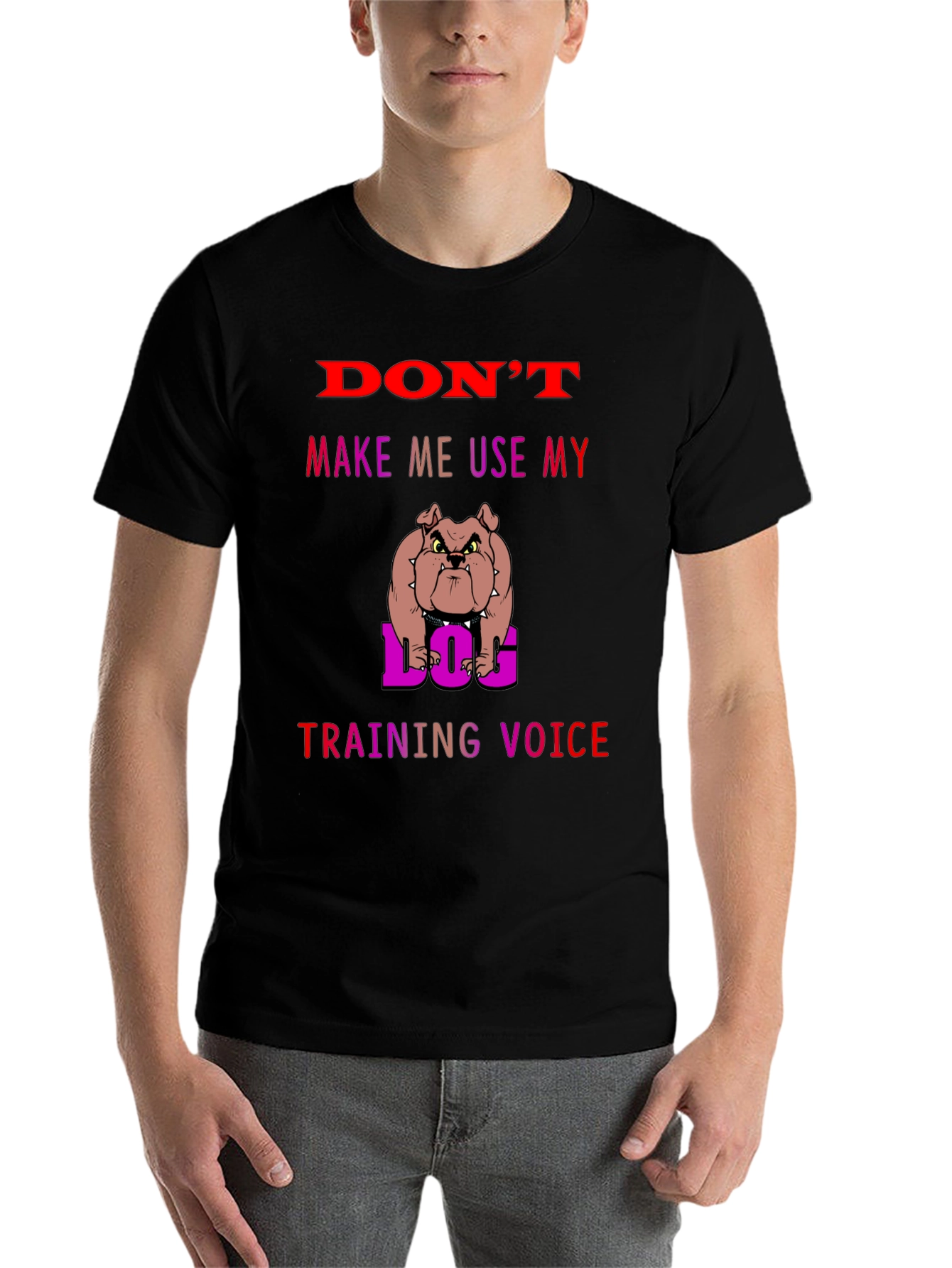 Black Dog Training Voice T-Shirt - Funny Bulldog Tee view 7