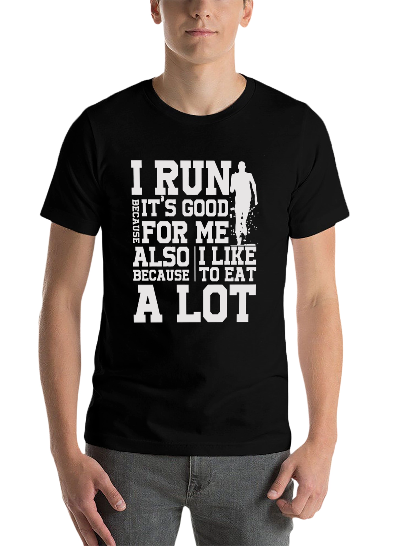 Black Funny Running T-Shirt - I Run Because I Like to Eat view 7