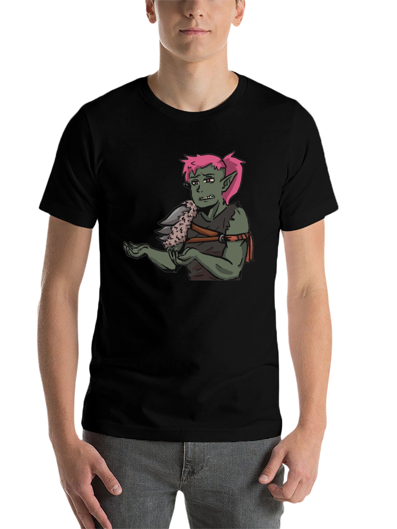 Black T-Shirt Featuring Green Character Graphic view 7