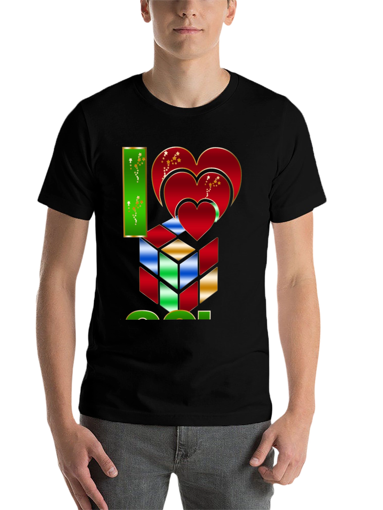 Black I Heart Cube Graphic Tee - Puzzle Lover's Shirt view 7