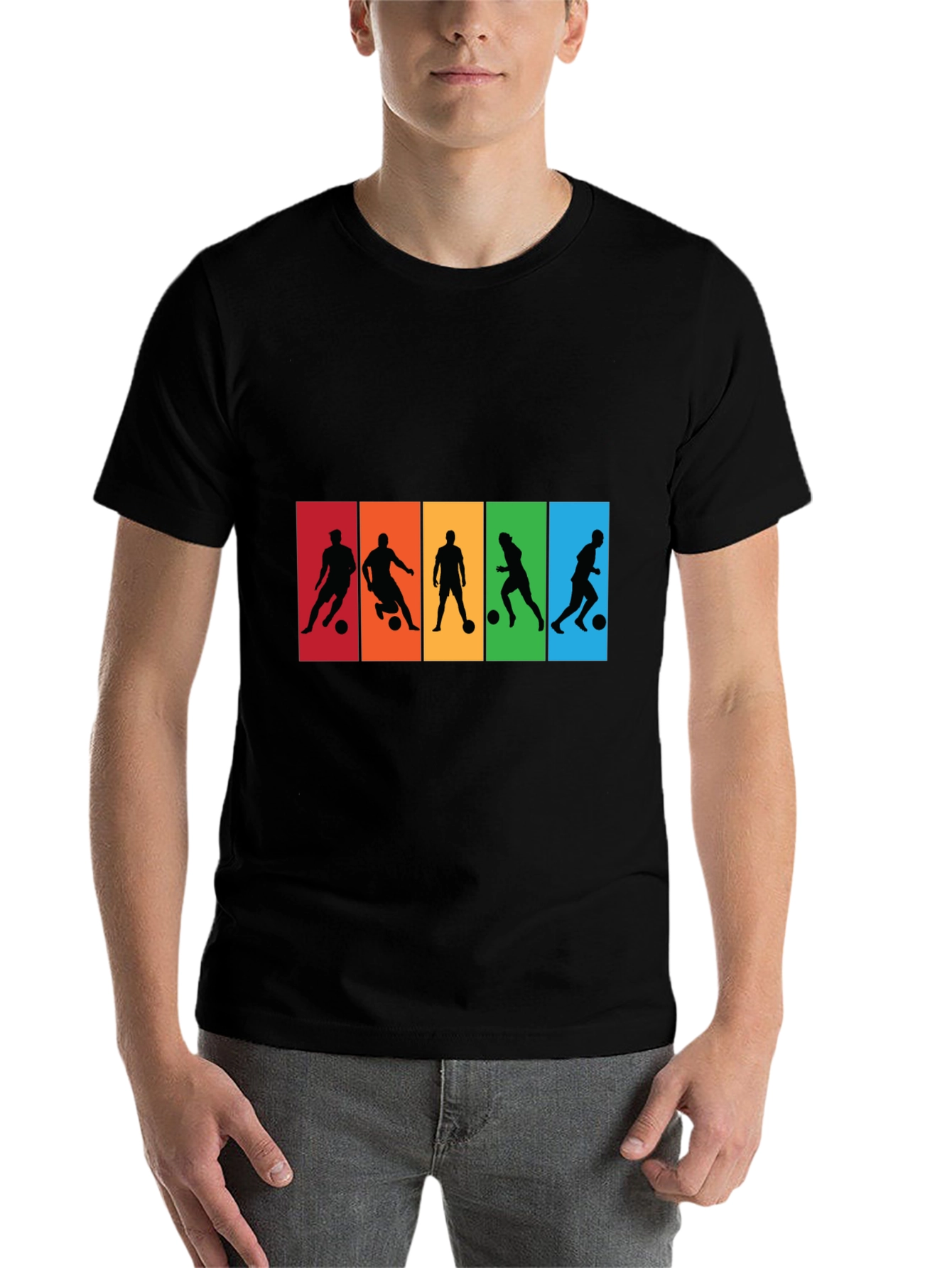 Black Soccer Player Silhouette Graphic T-Shirt view 7