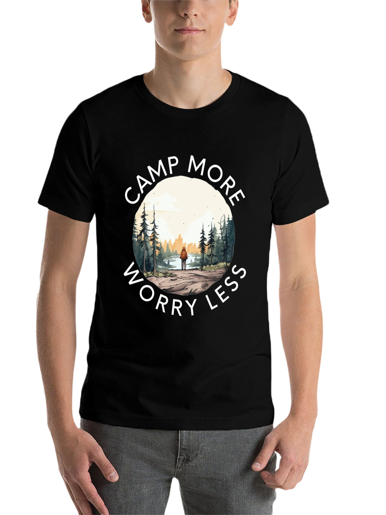 Black Camp More Worry Less Graphic T-Shirt view 7