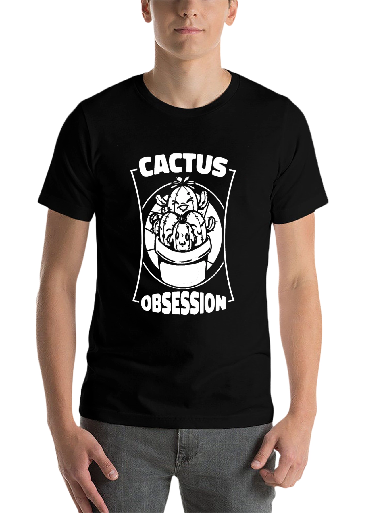 Black Cactus Obsession Graphic T-Shirt - Unique Plant Lover Tee view 7