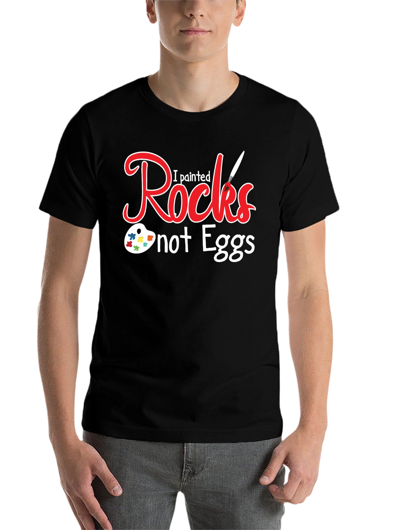 Black I Painted Rocks Not Eggs Black T-Shirt view 7