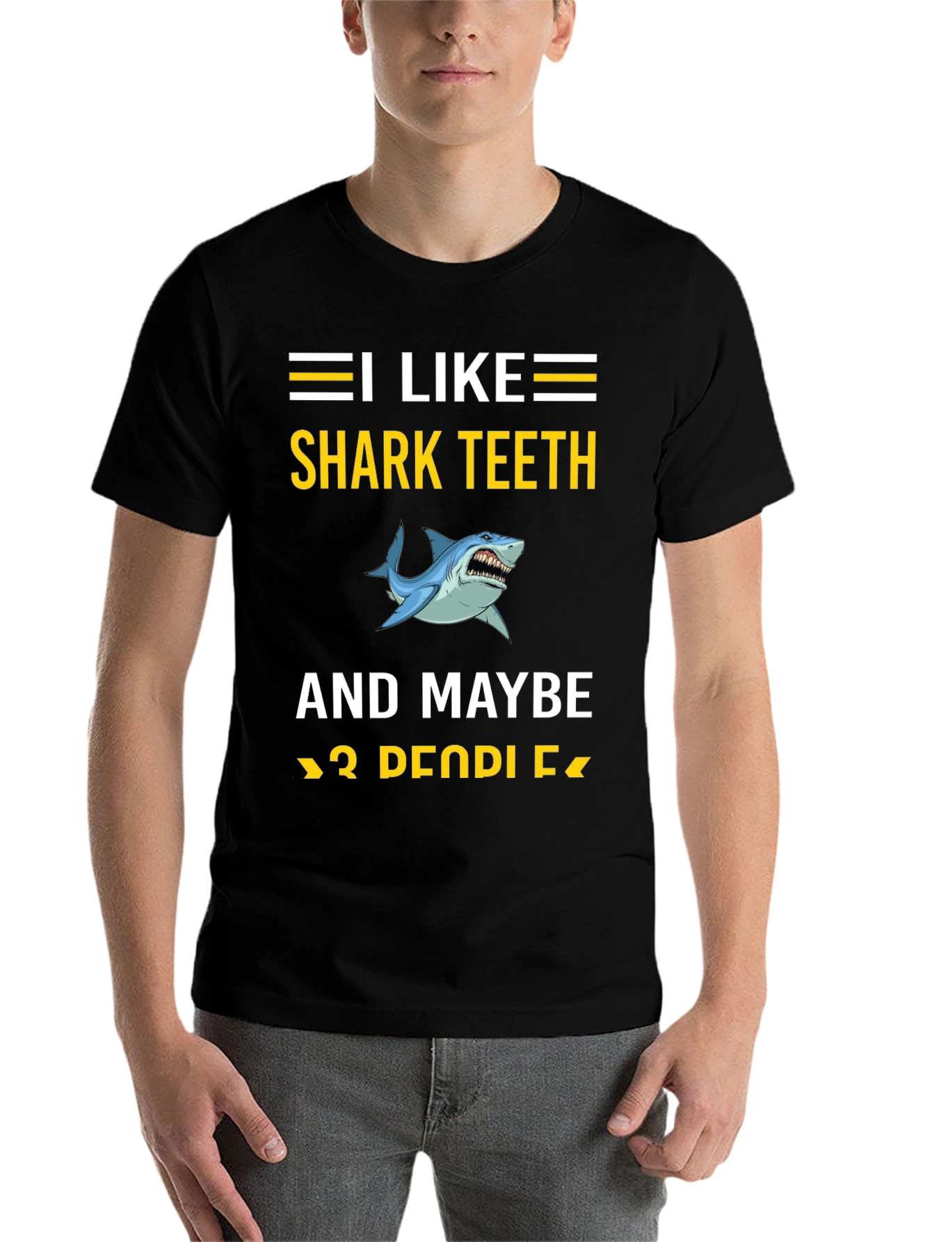 Black I Like Shark Teeth T-Shirt, Funny Shark Lover Tee view 7