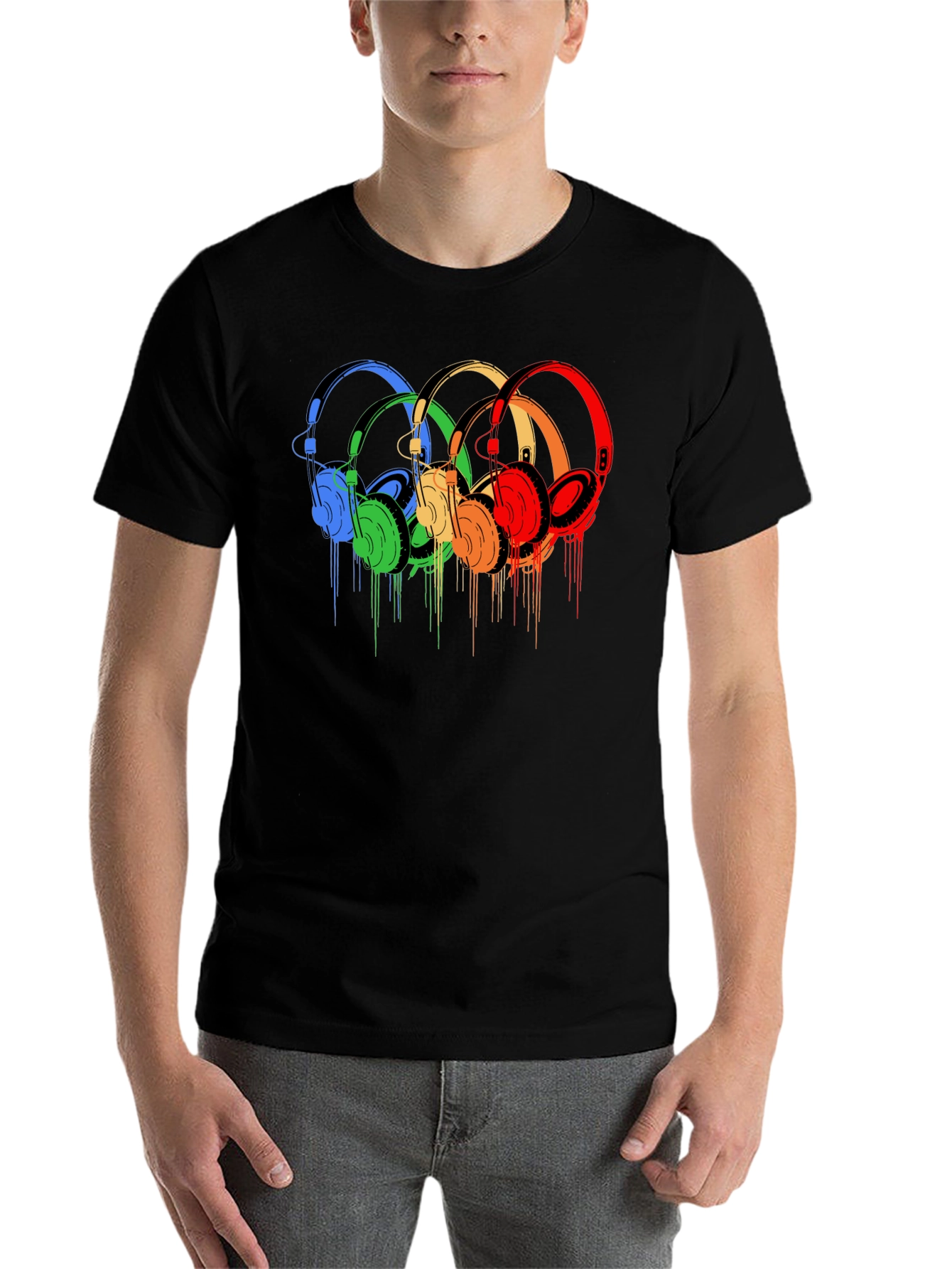 Black Rainbow Headphone Graphic Tee - Stylish Music Lover Shirt view 7
