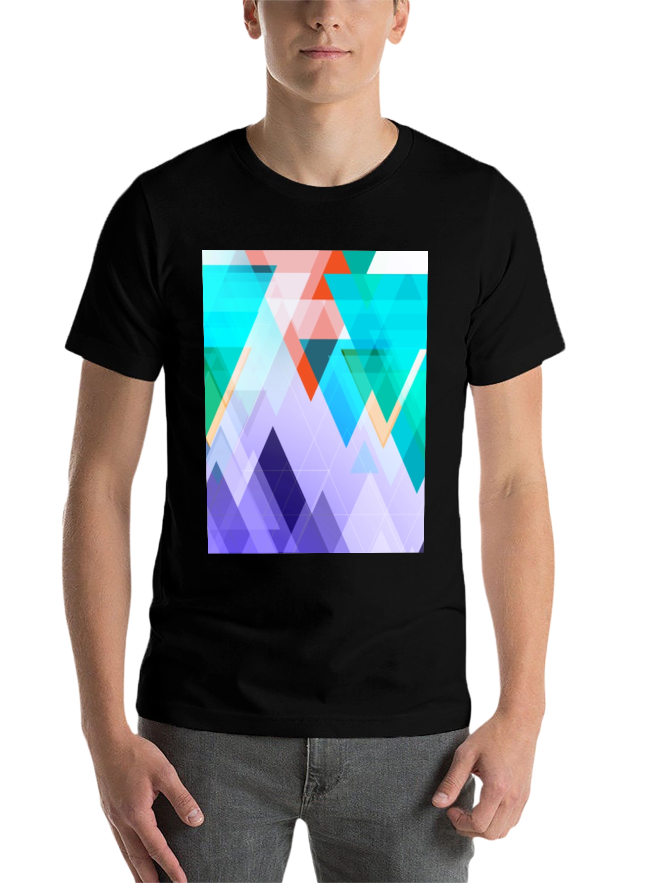 Black Geometric Triangle T-Shirt - Modern Abstract Design view 7