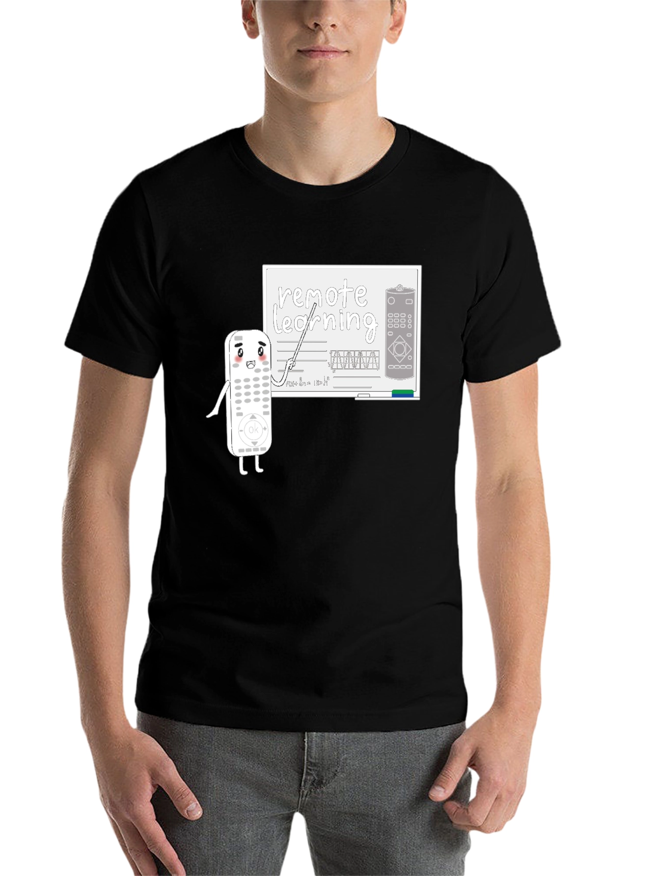 Black Remote Learning T-Shirt - Funny Cartoon Remote Teacher Tee view 7
