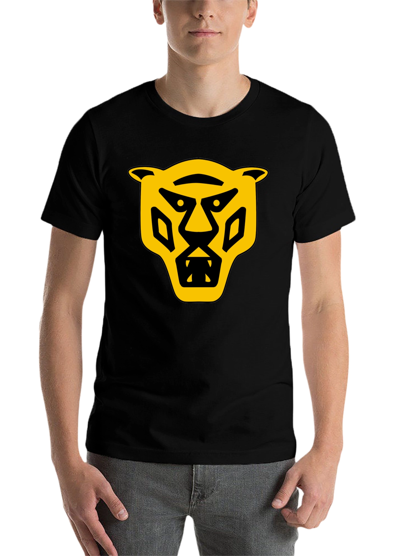 Black Bold Graphic T-Shirt: Yellow Panther Design view 7