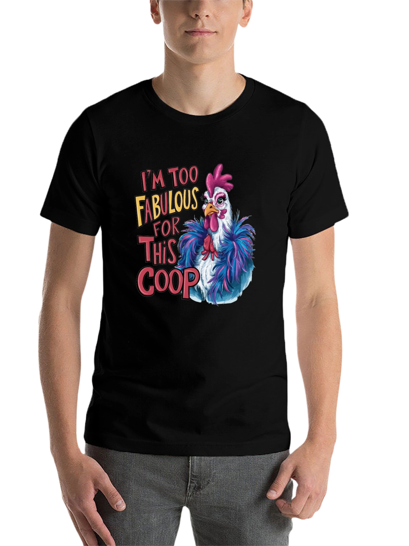 Black Fabulous Chicken T-Shirt - Funny Graphic Tee view 7