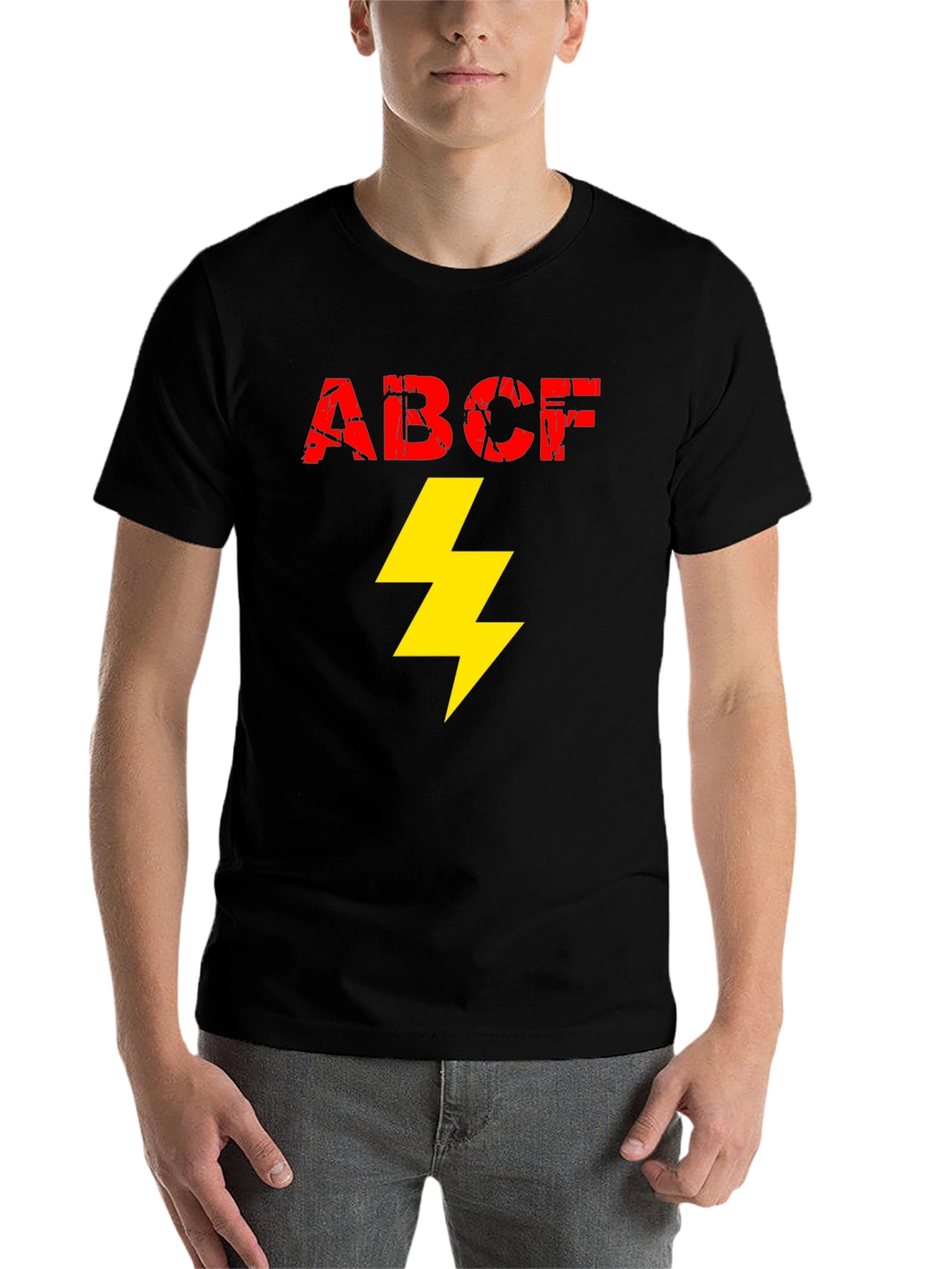 Black ABCF Lightning Bolt Graphic Tee - Cool Men's Black T-Shirt view 7