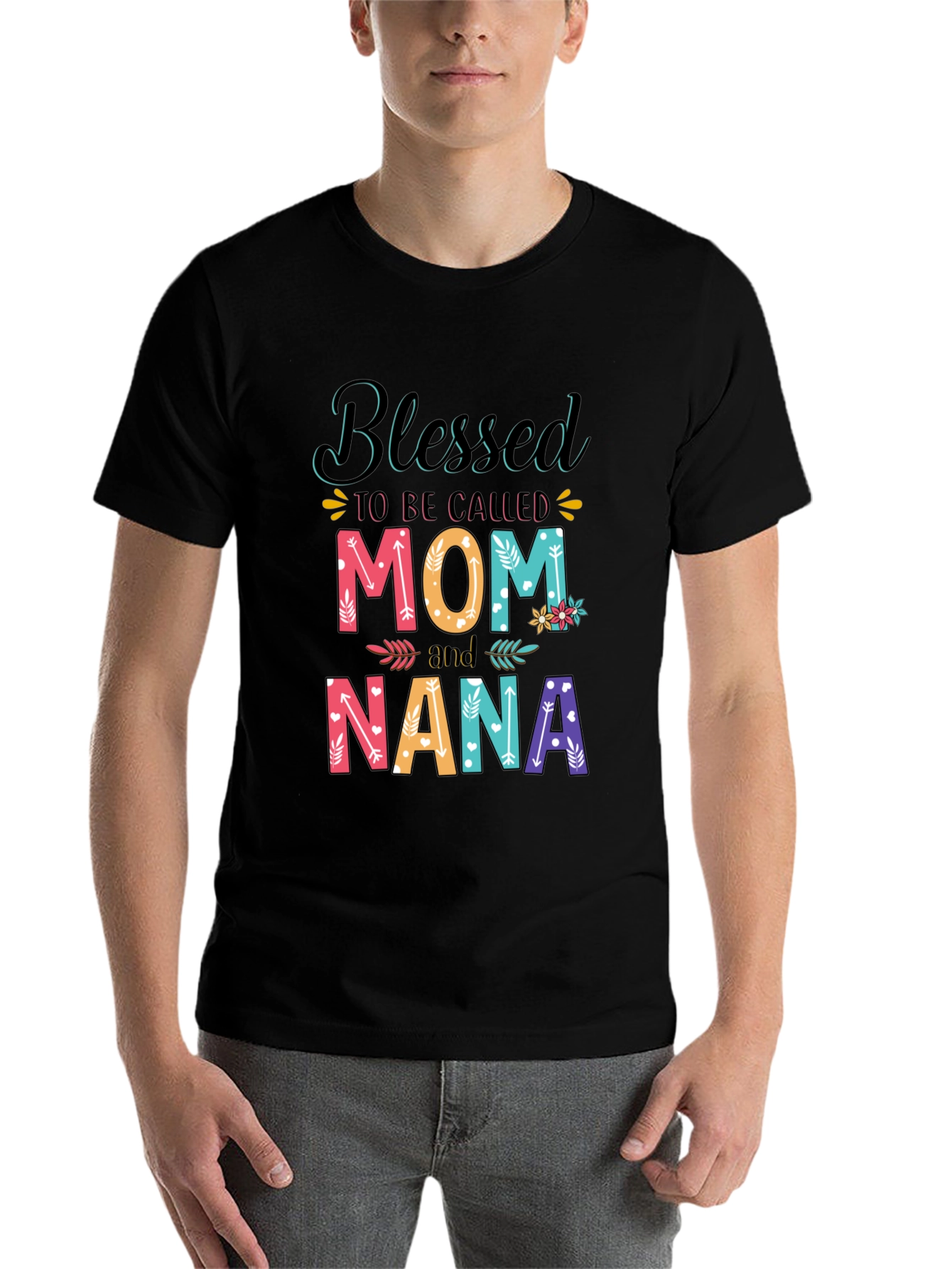 Black Blessed Mom and Nana T-Shirt view 7