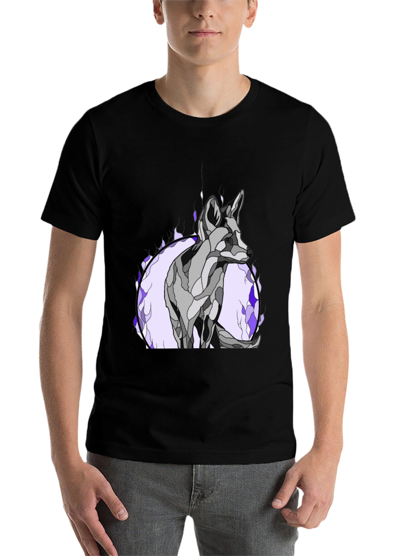 Black Abstract Wolf Graphic Tee - Black Cotton Blend view 7