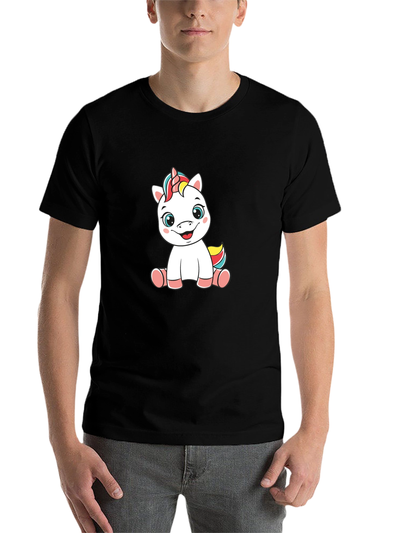 Black Unicorn Cartoon Black T-Shirt view 7