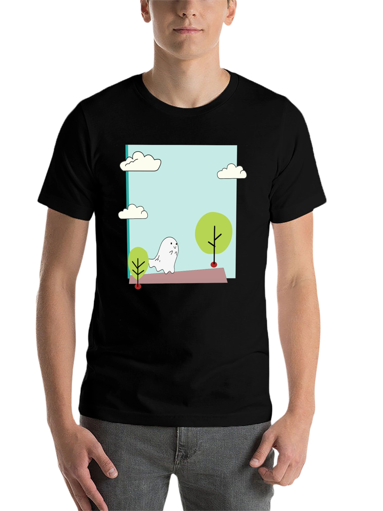 Black Cute Cartoon Ghost T-Shirt view 7