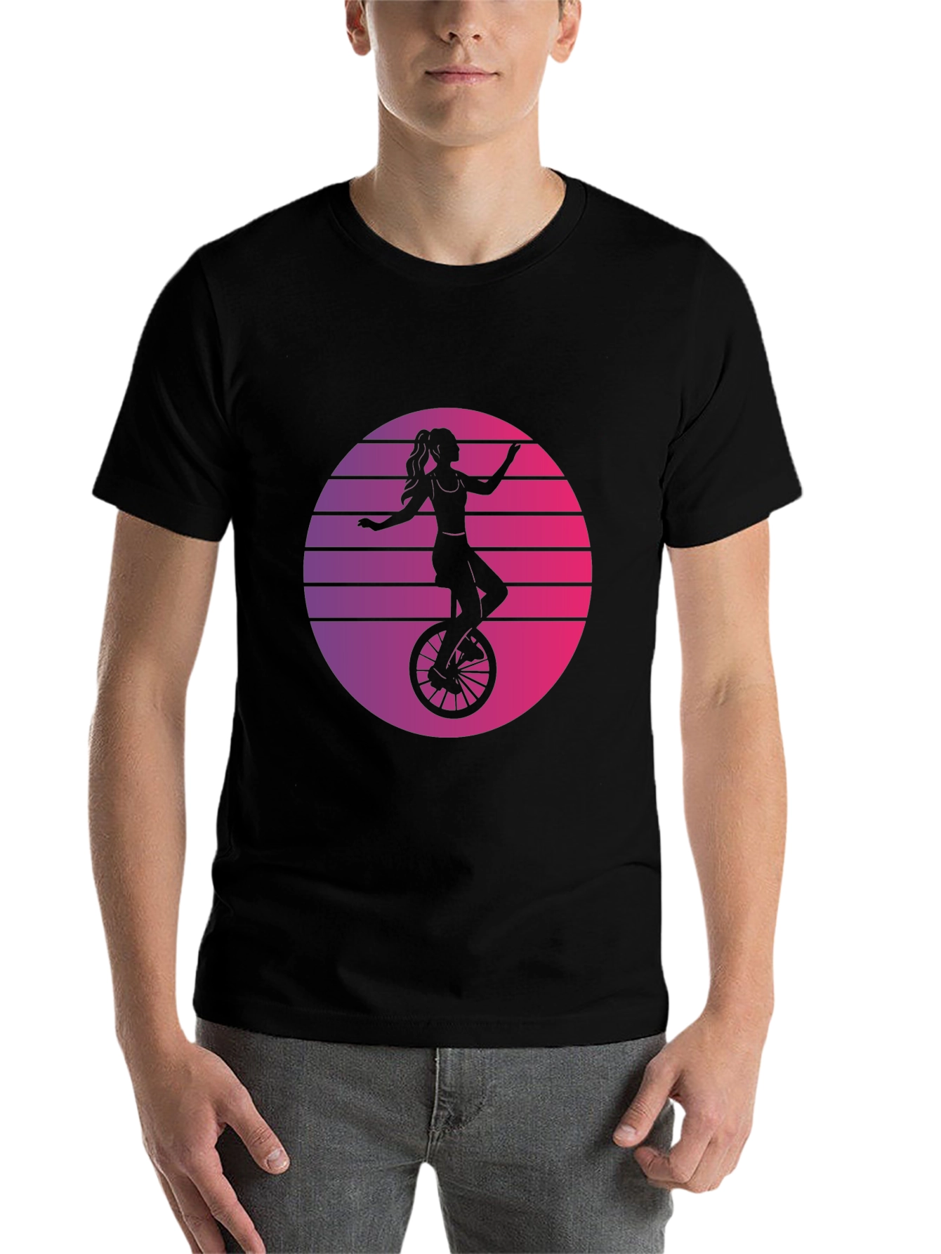 Black Retro Unicycle Woman T-Shirt - Black view 7
