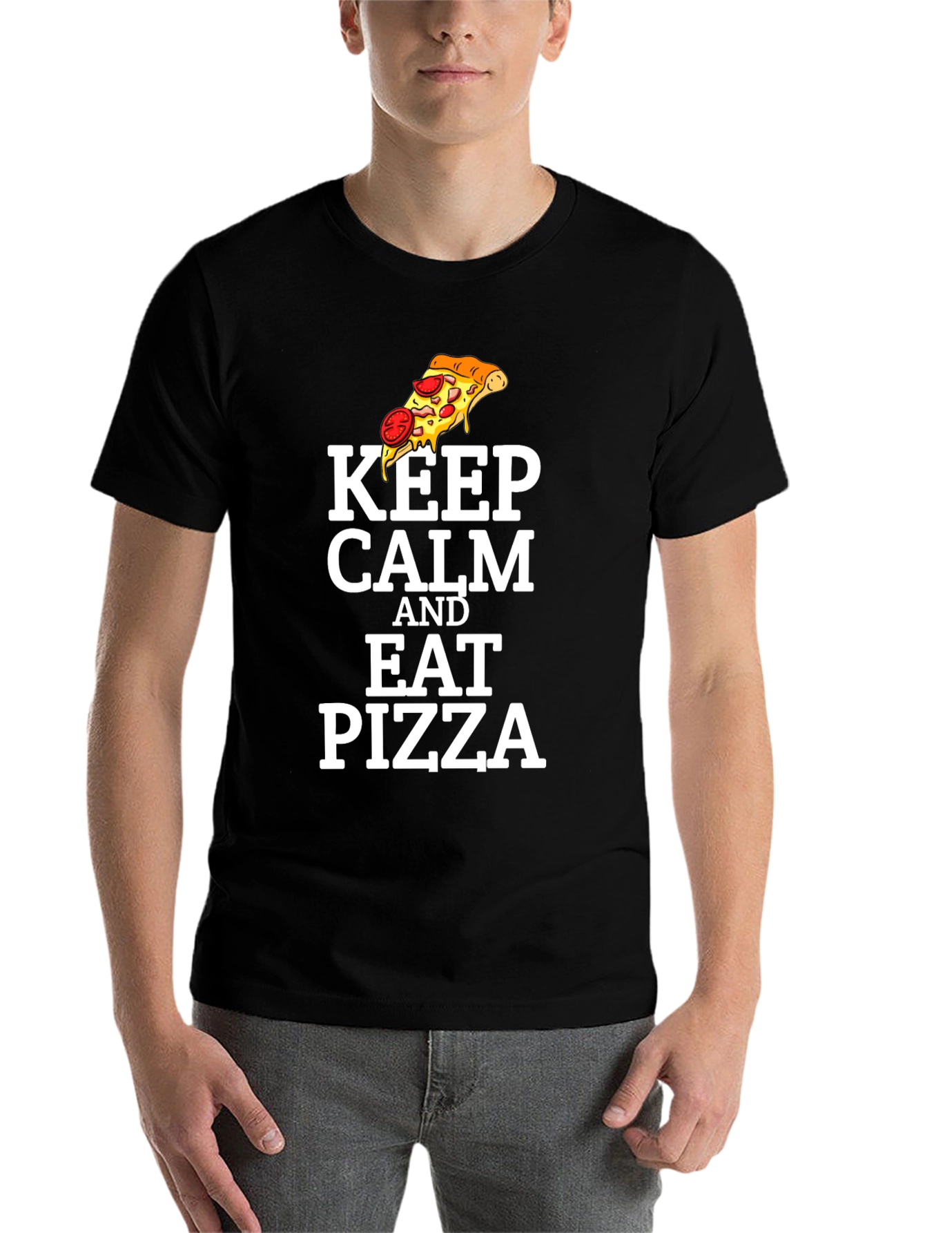 Black Keep Calm and Eat Pizza Graphic T-Shirt view 7