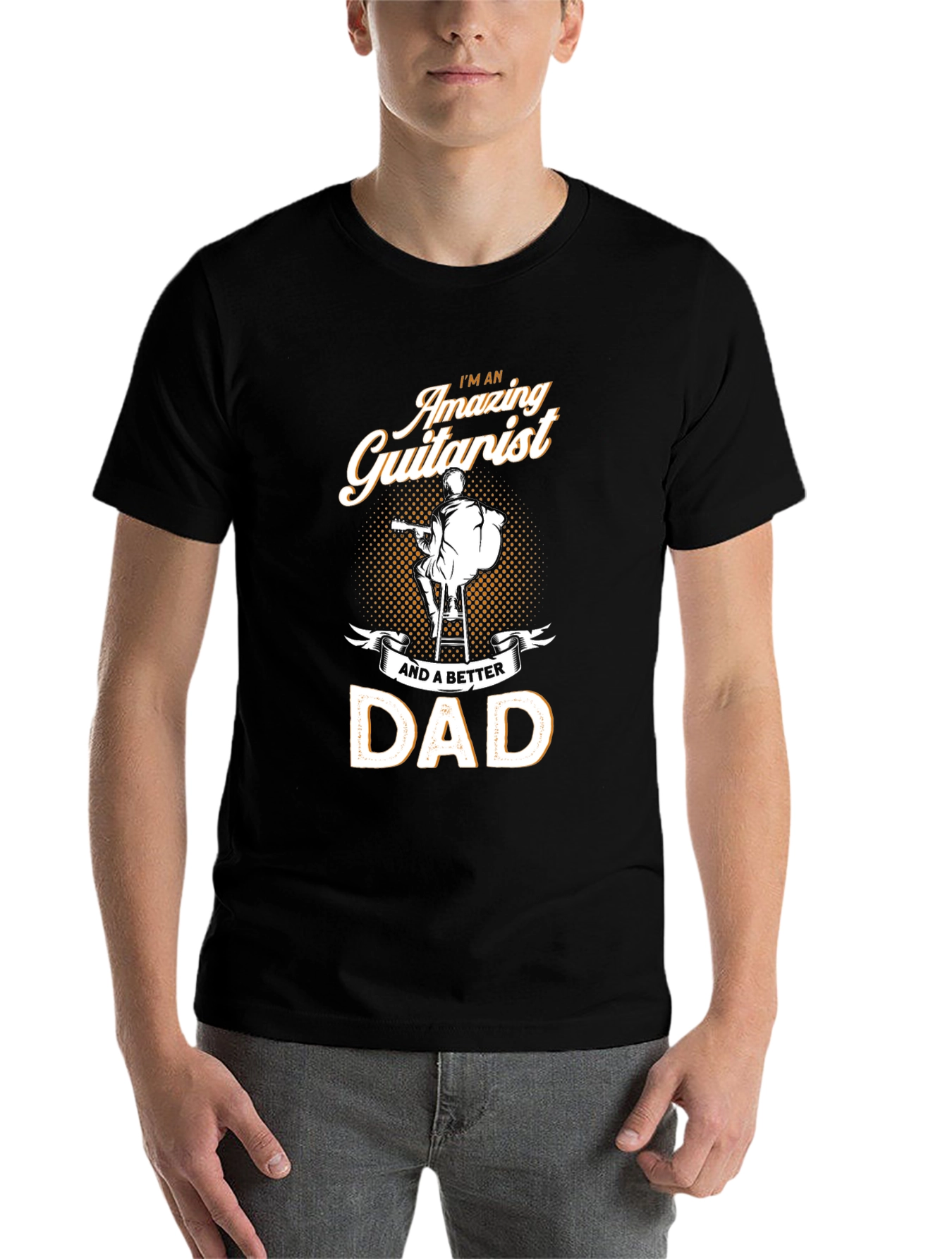 Black Amazing Guitarist Dad Black T-Shirt view 7