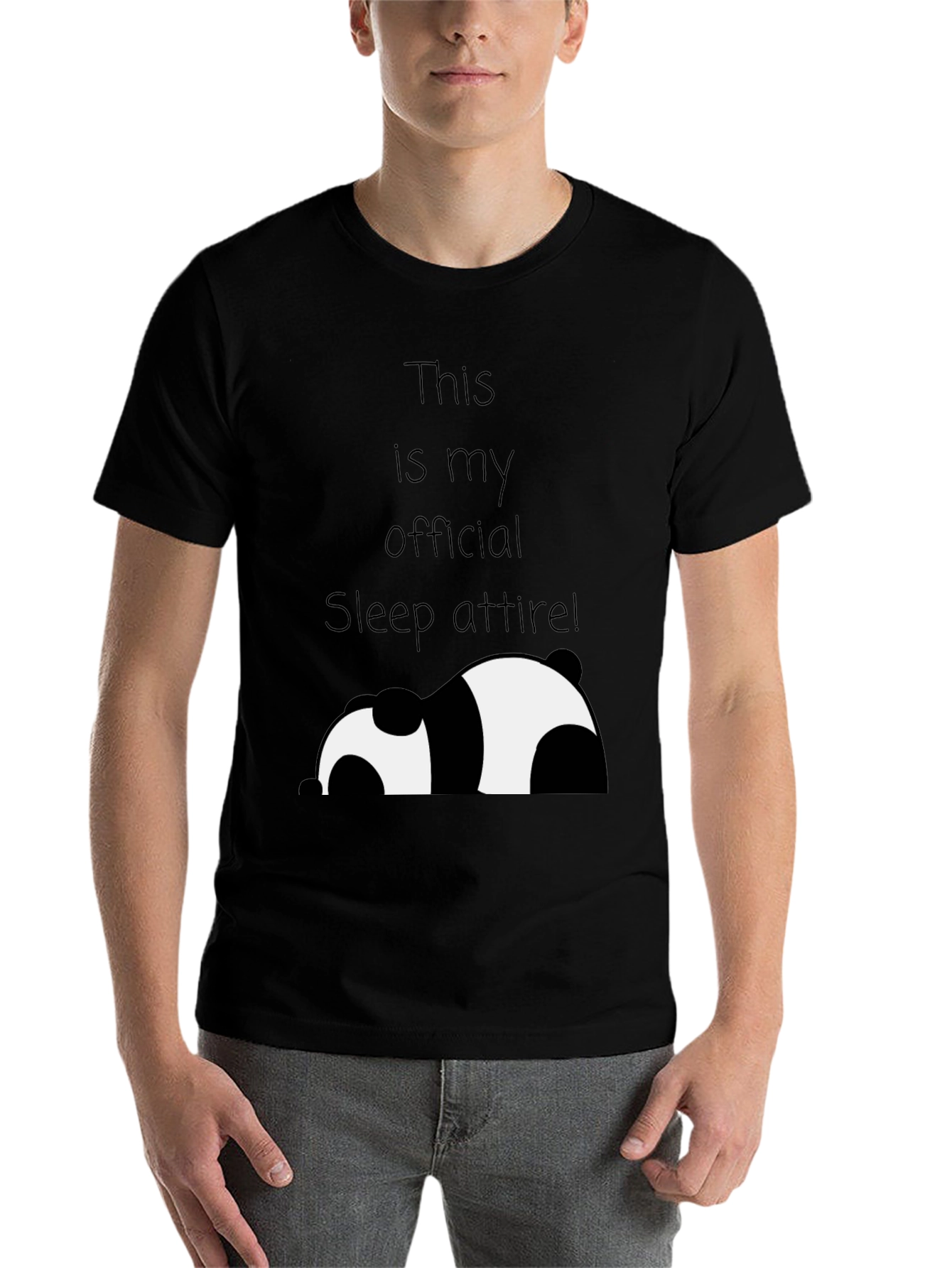Black Funny Panda Sleep Attire T-Shirt view 7