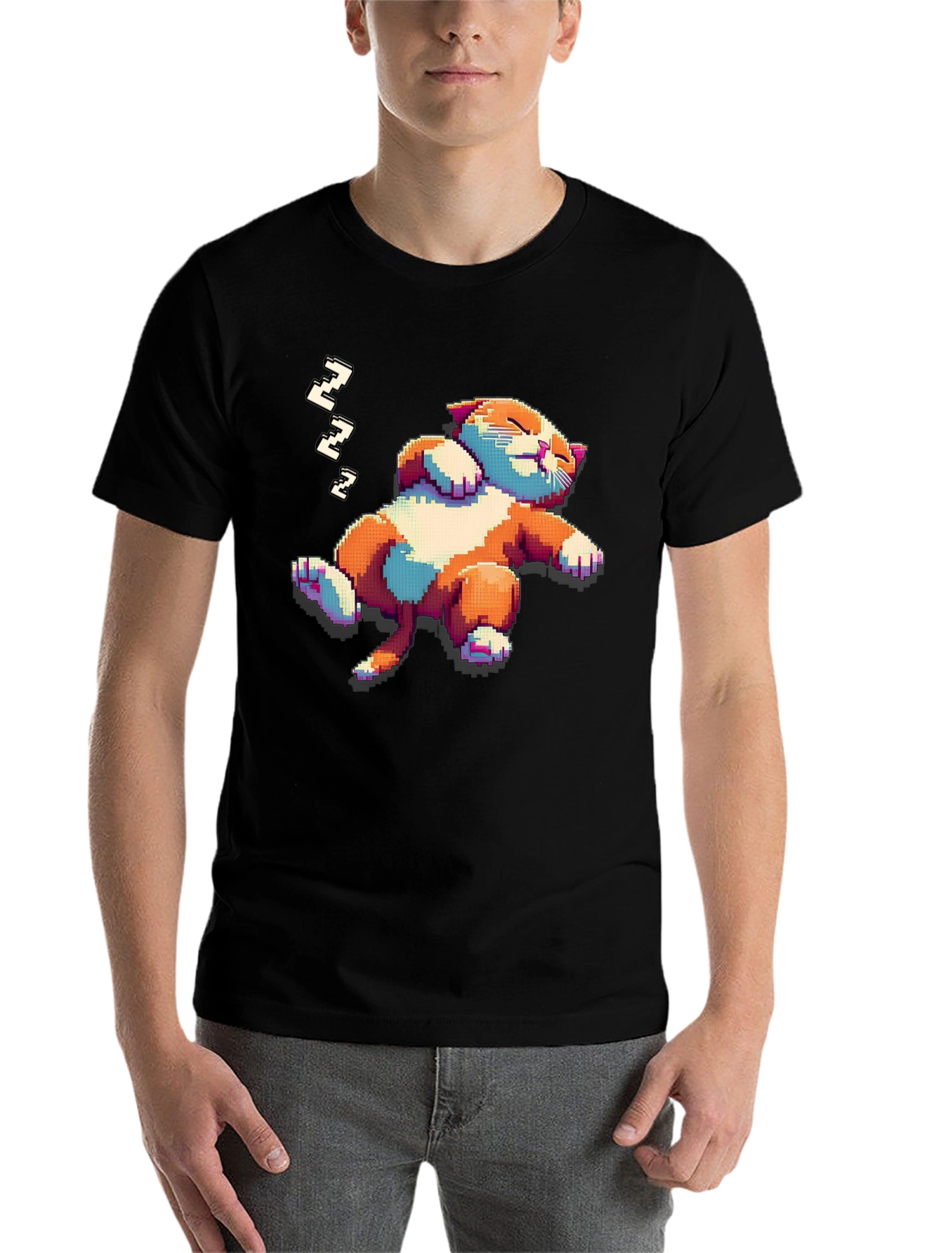 Black Pixel Cat Nap T-Shirt view 7