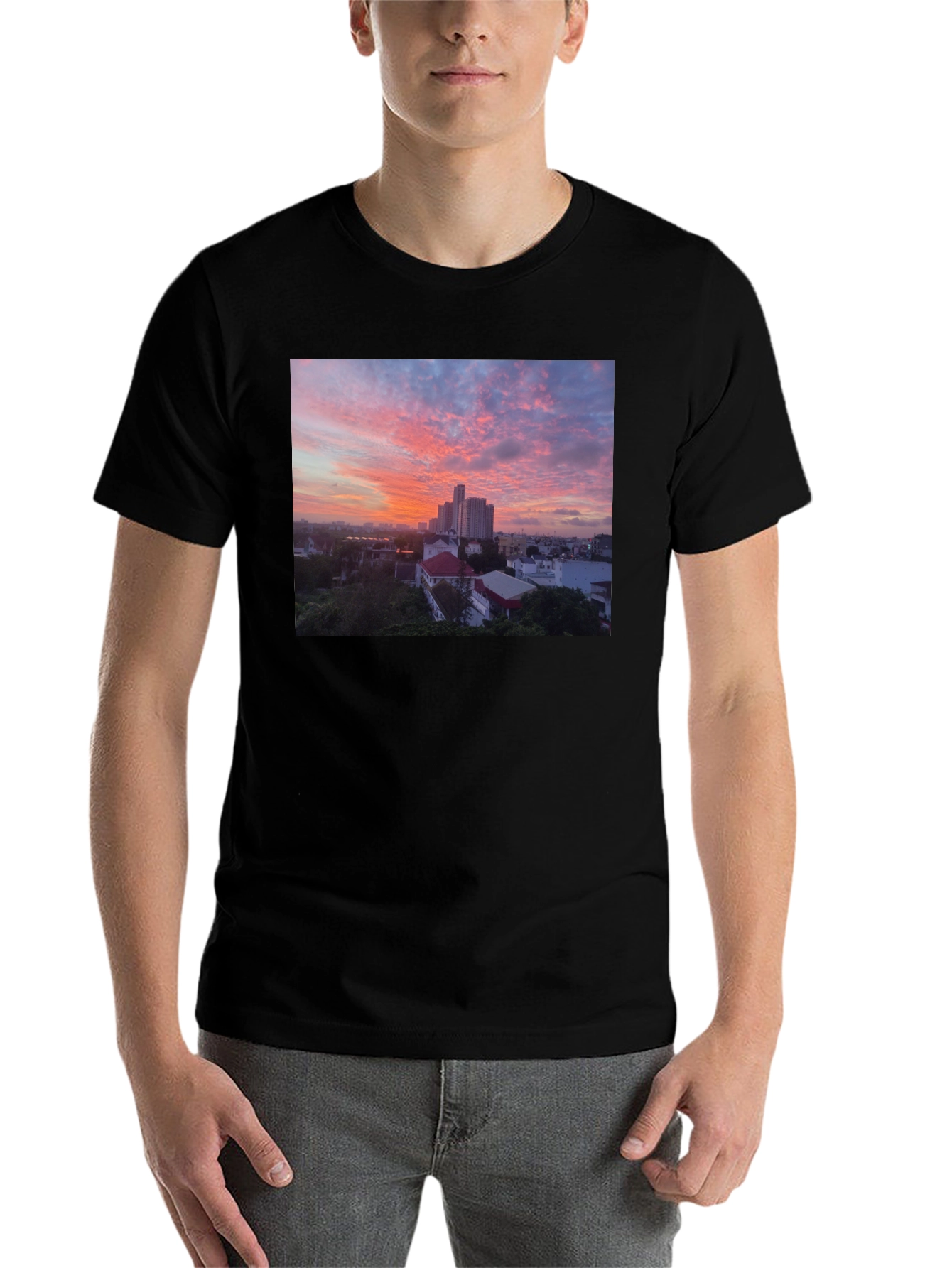 Black Sunset Cityscape Graphic Tee view 7