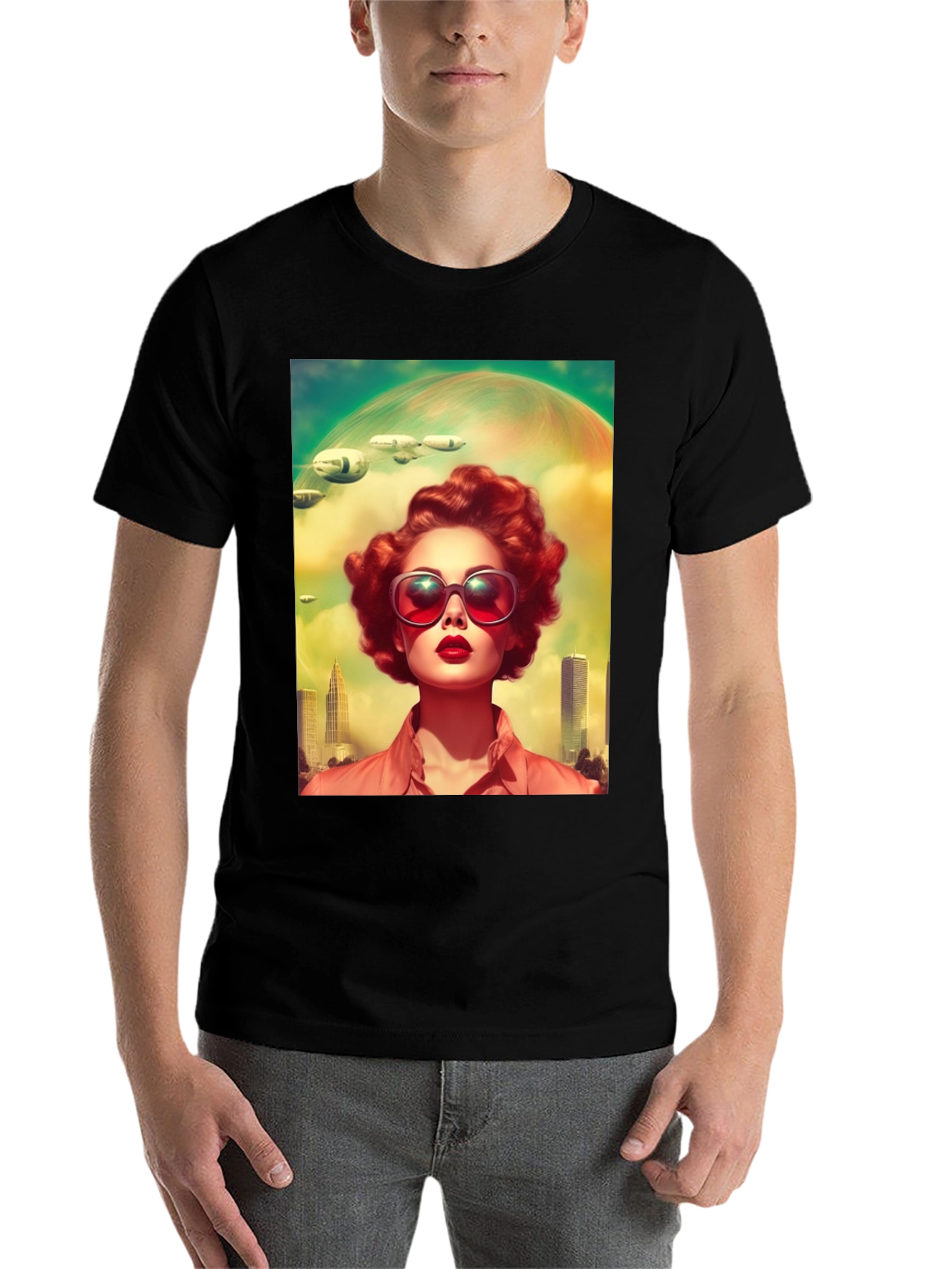 Black Retro Futuristic Woman T-Shirt view 7