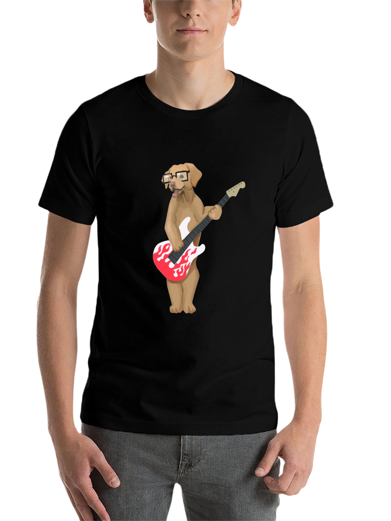 Black Cool Dog Guitar Player Graphic T-Shirt view 7