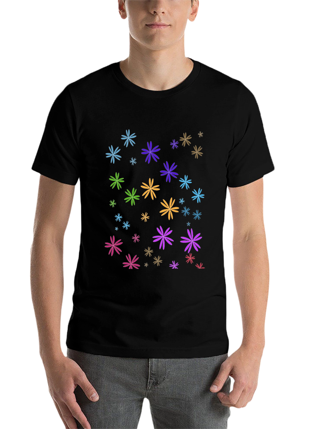 Black Floral Burst Black T-Shirt view 7