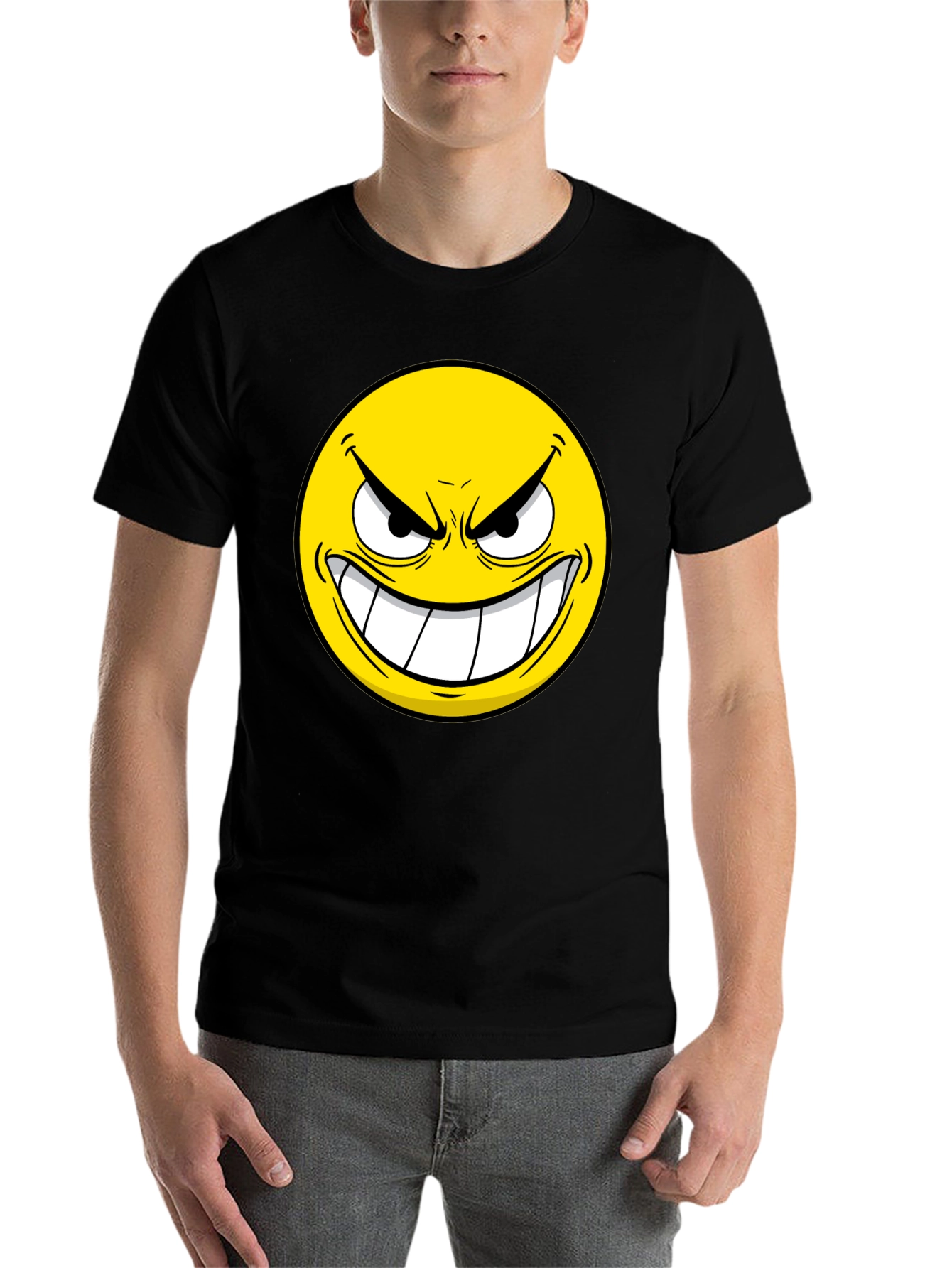 Black Evil Emoji Graphic Tee - Black Cotton T-Shirt view 7