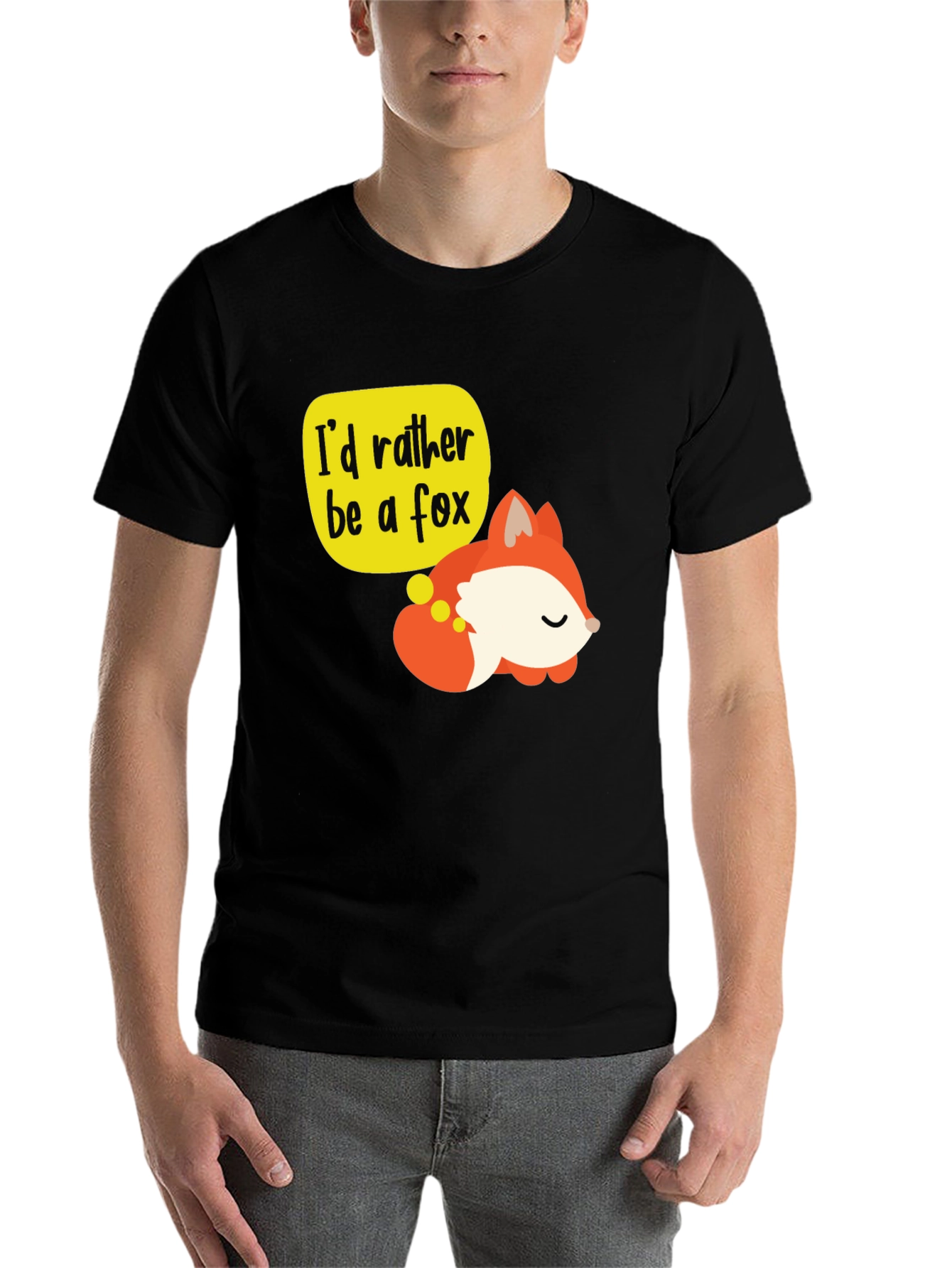 Black Cute Fox T-Shirt - I'd Rather Be a Fox Graphic Tee view 7