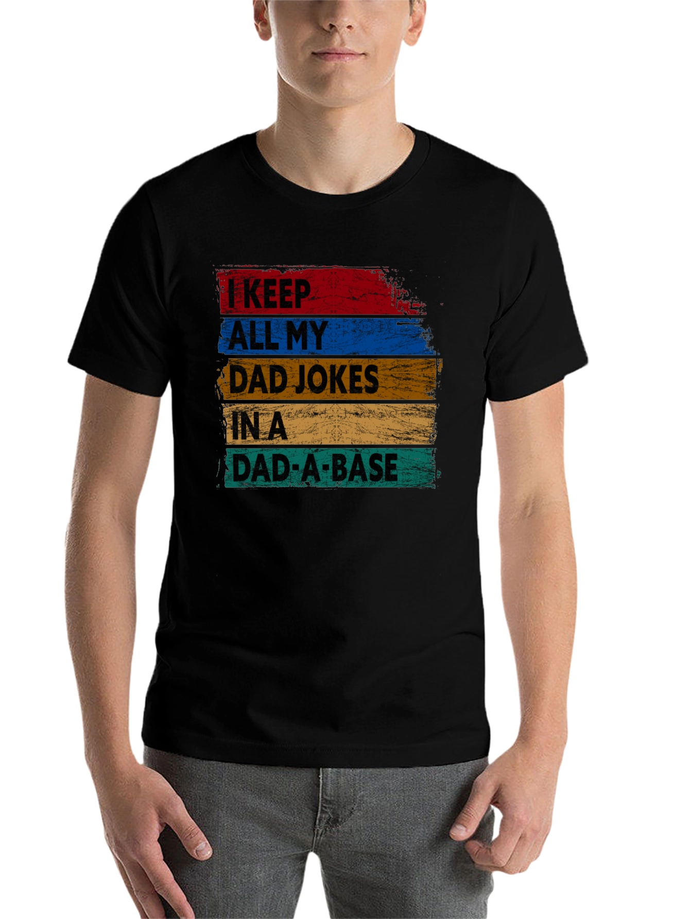 Black Dad Jokes T-Shirt - I Keep All My Dad Jokes In A Dad-A-Base view 7
