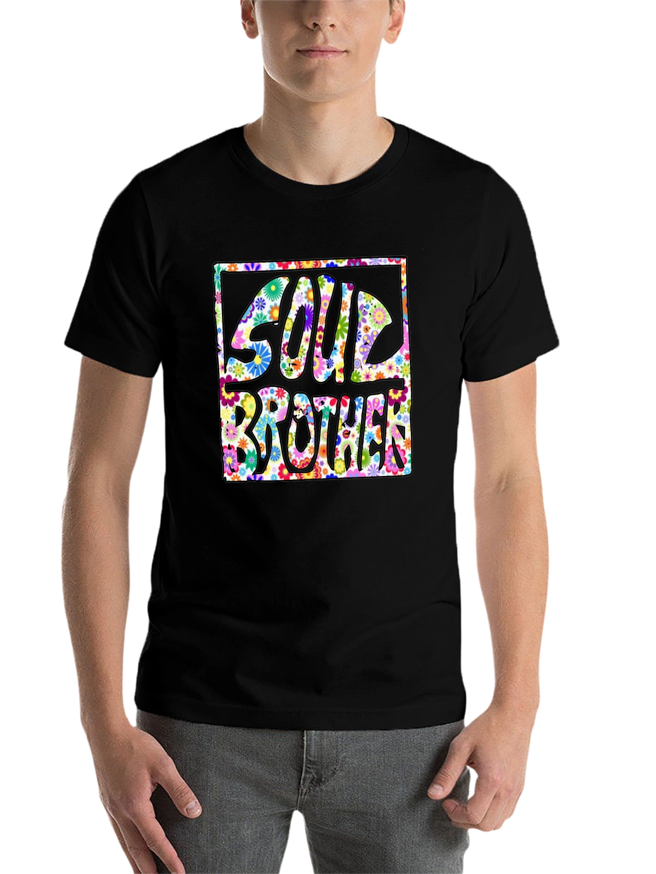 Black Soul Brother Floral Graphic Tee - Retro Style view 7