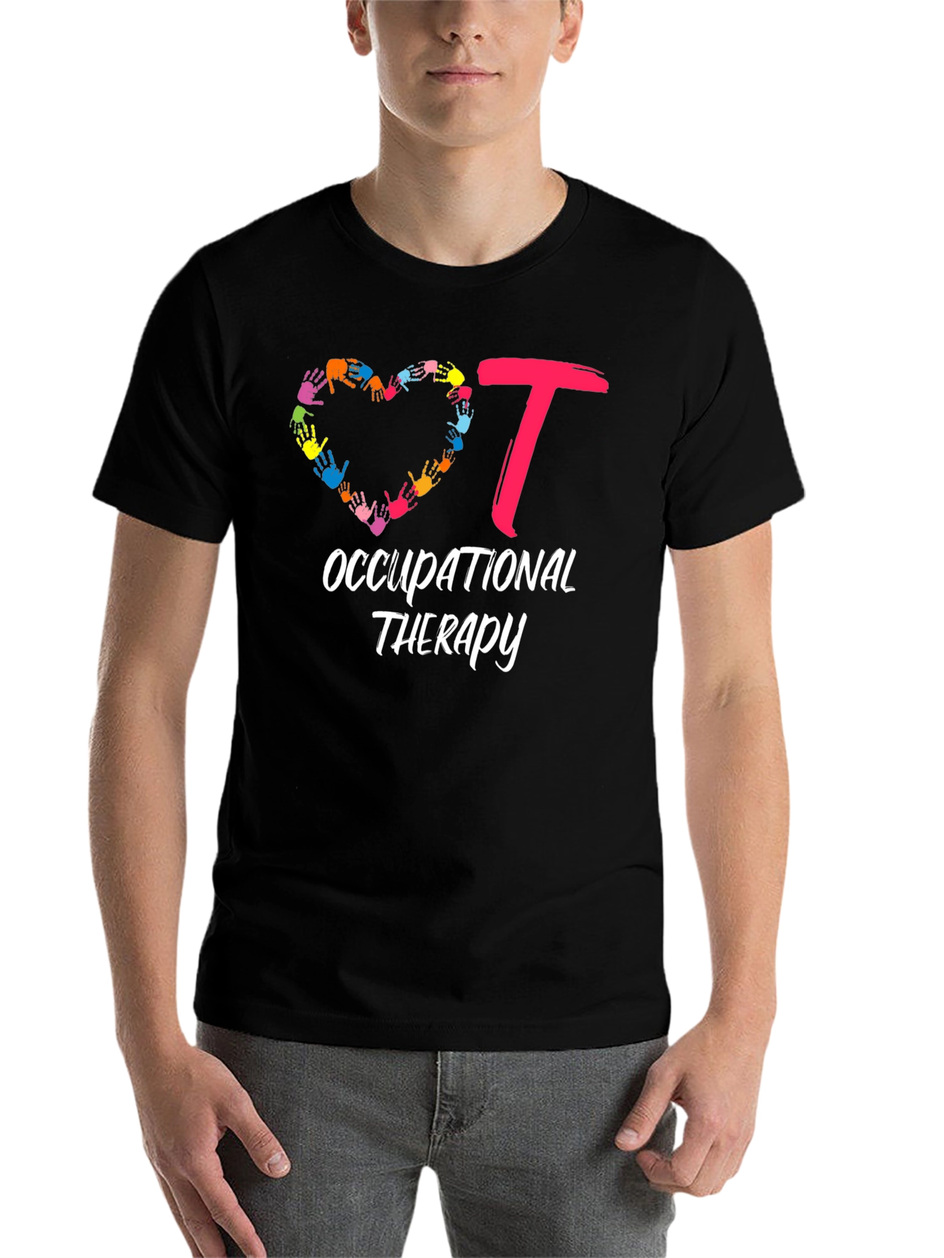 Black Occupational Therapy Heart Hands T-Shirt view 7