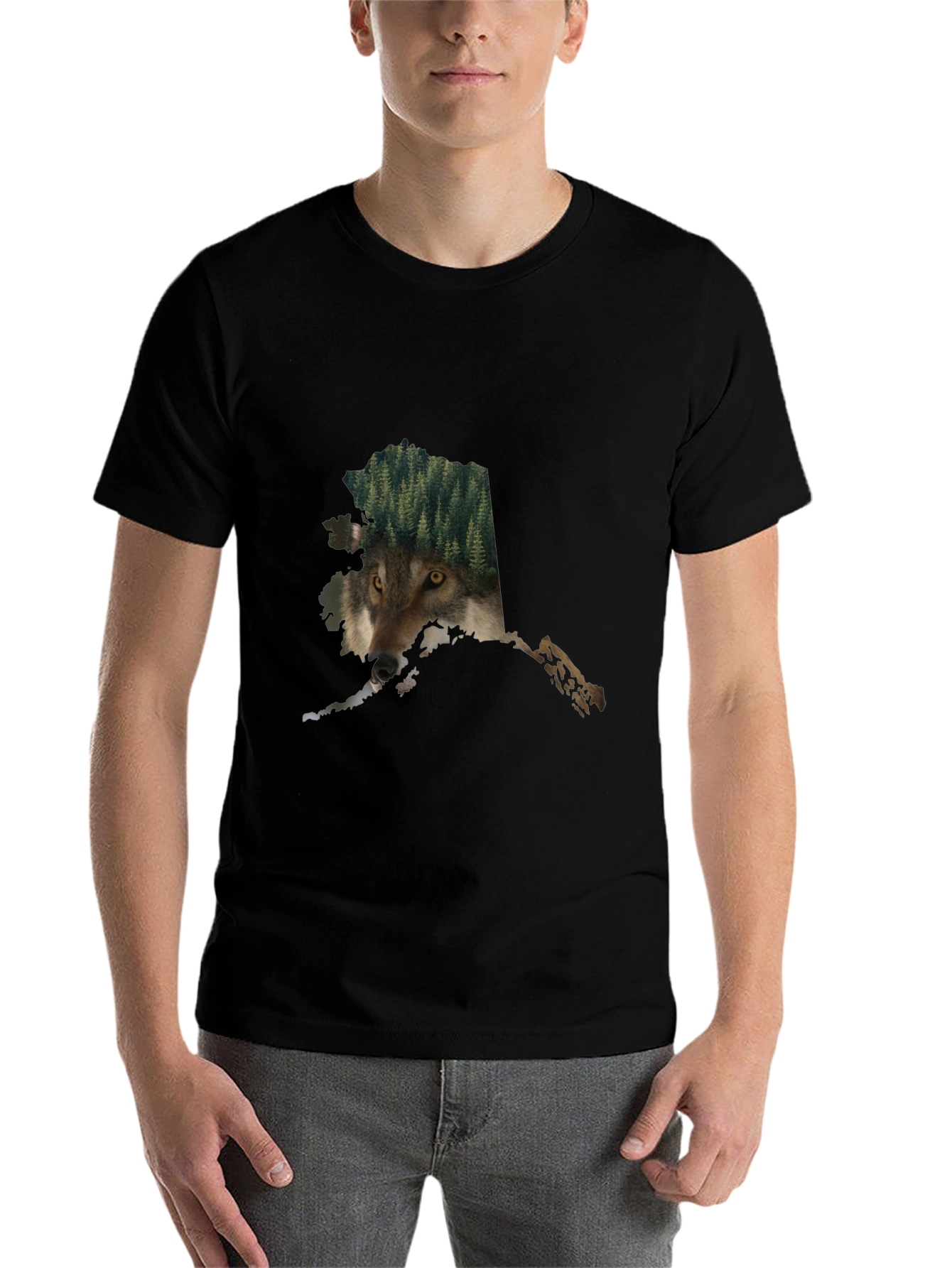 Black Alaska Wolf Nature Graphic Tee - Black Cotton Blend view 7