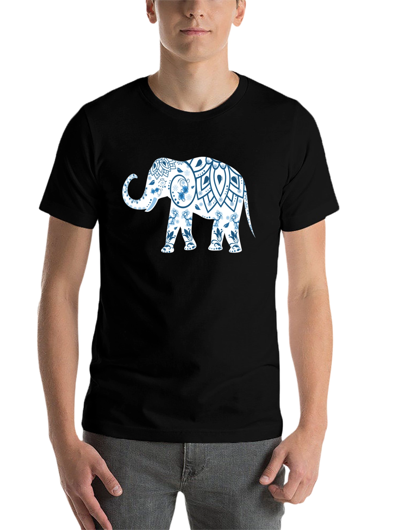 Elephant Mandala Black T-Shirt - Unique Graphic Tee - 7