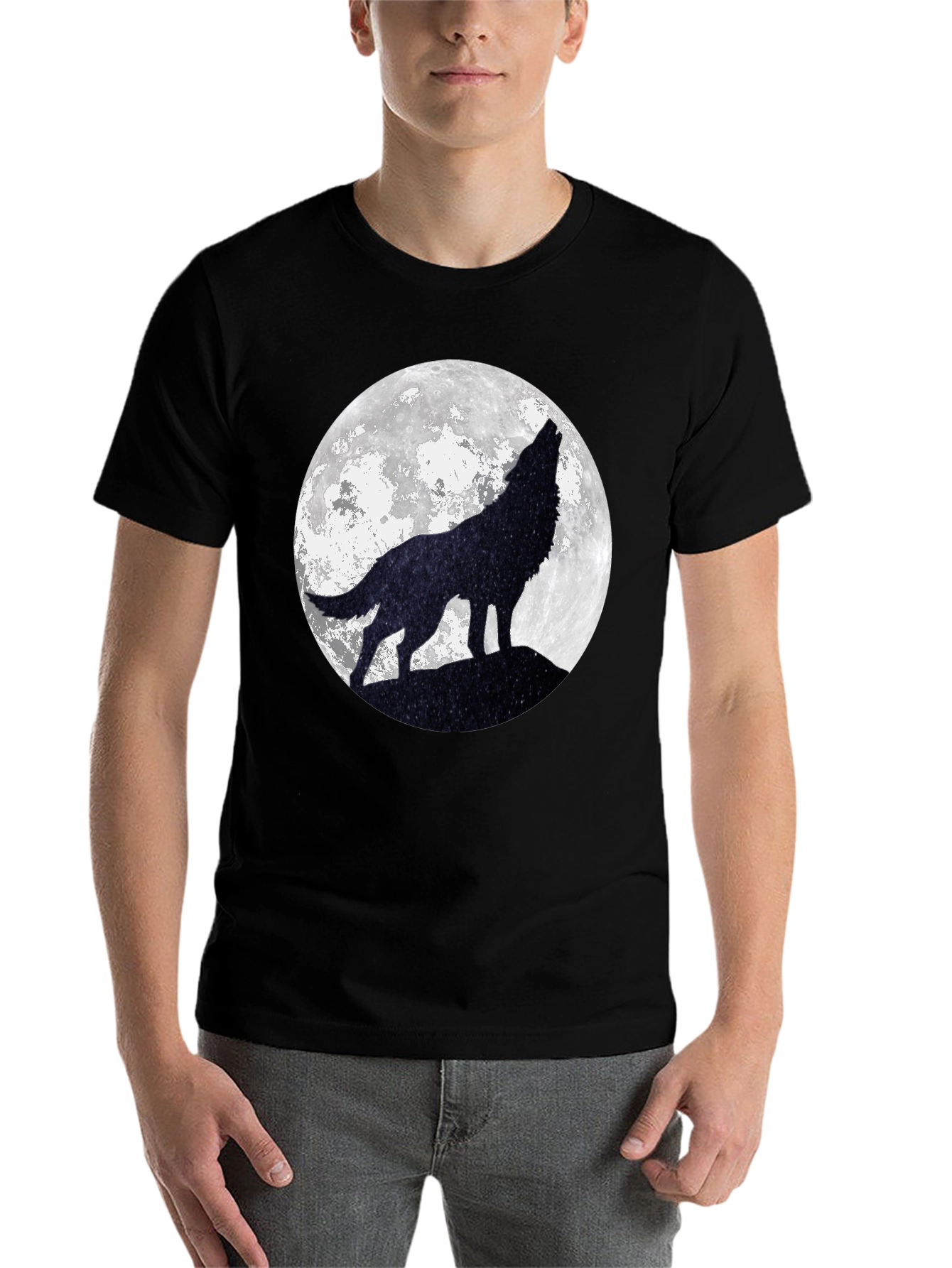 Black Wolf Moon Graphic Tee - Black Cotton T-Shirt view 7