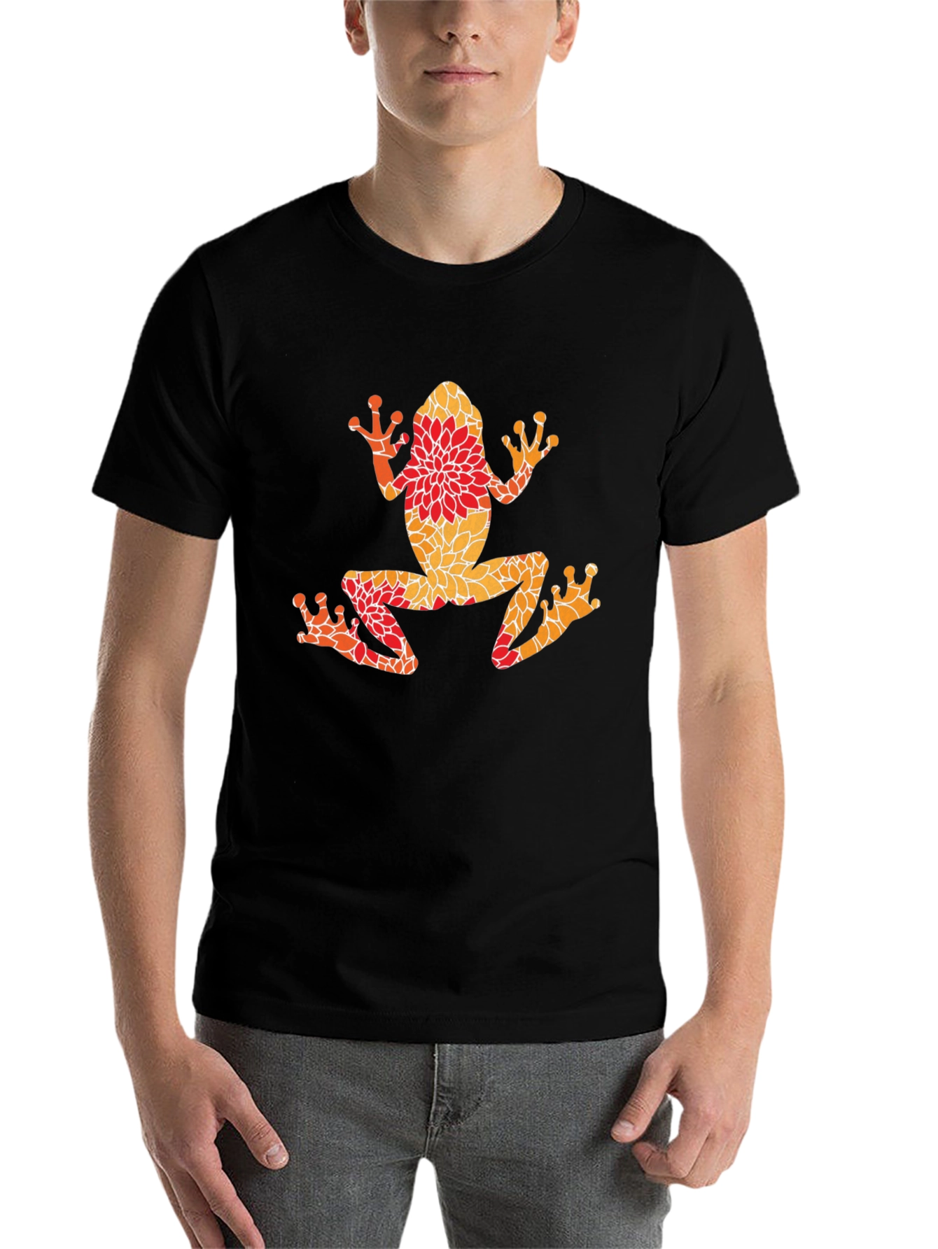 Black Floral Frog Graphic Tee - Unique Nature Design view 7