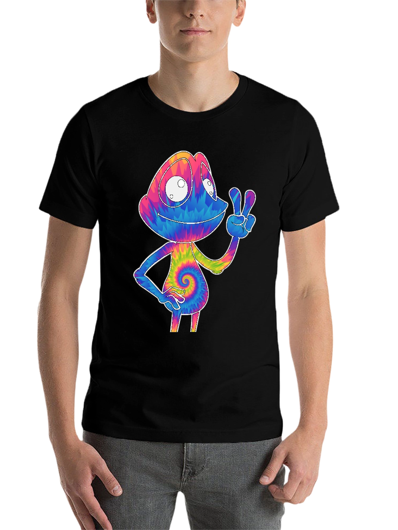Black Tie-Dye Chameleon Graphic Tee view 7