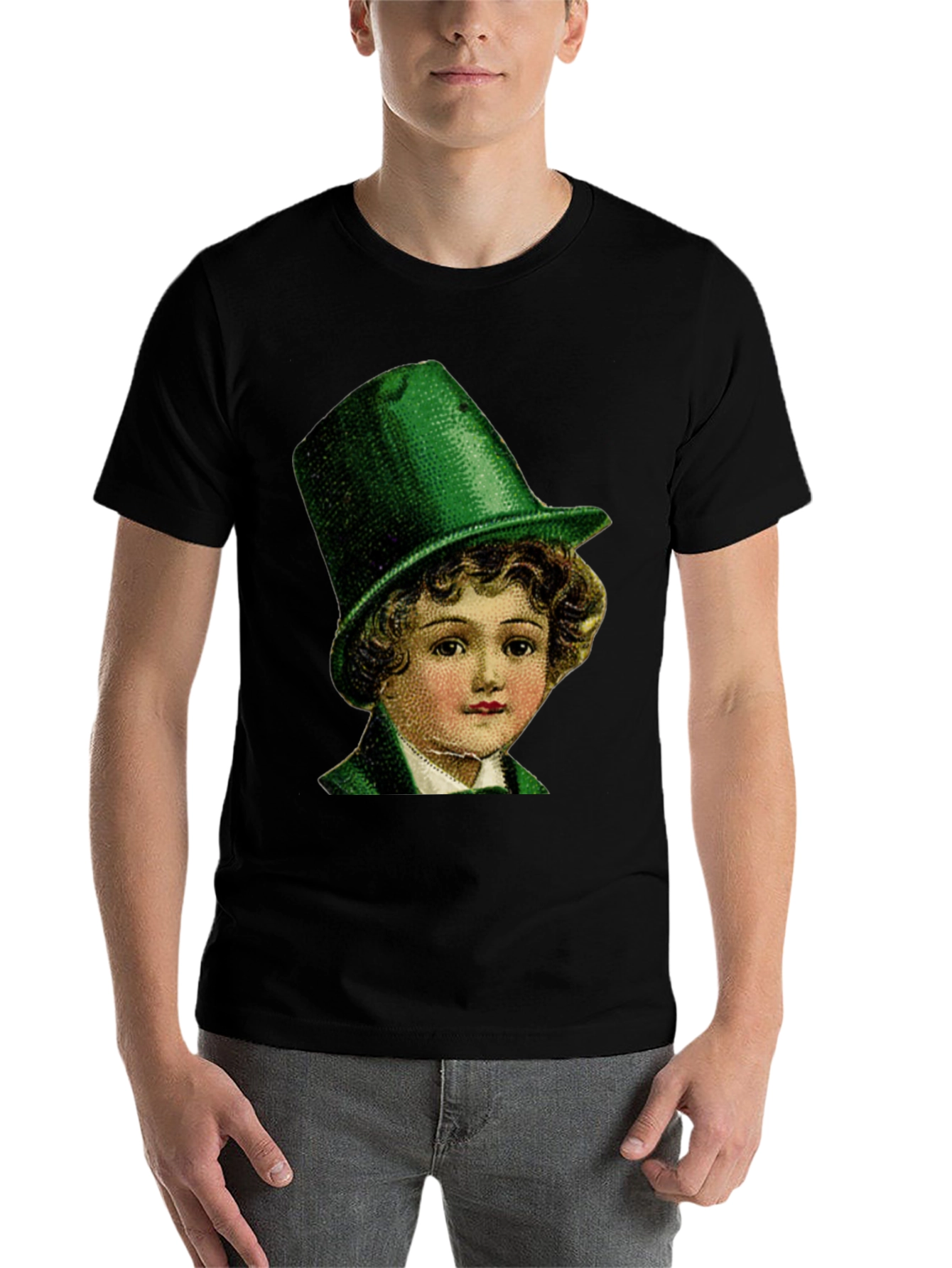 Black St. Patrick's Day Boy in Green Hat T-Shirt view 7