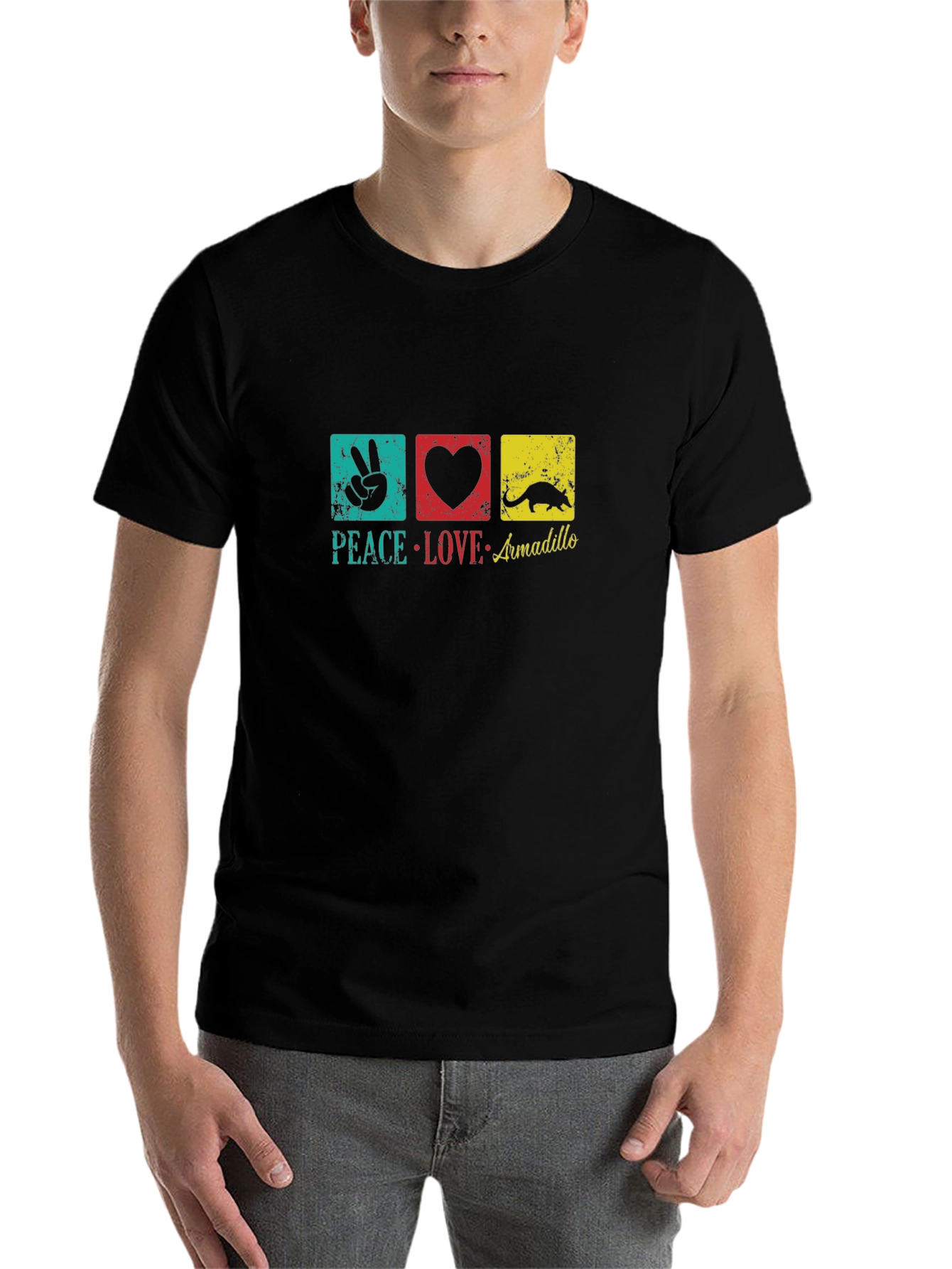 Black Peace Love Armadillo Graphic T-Shirt view 7