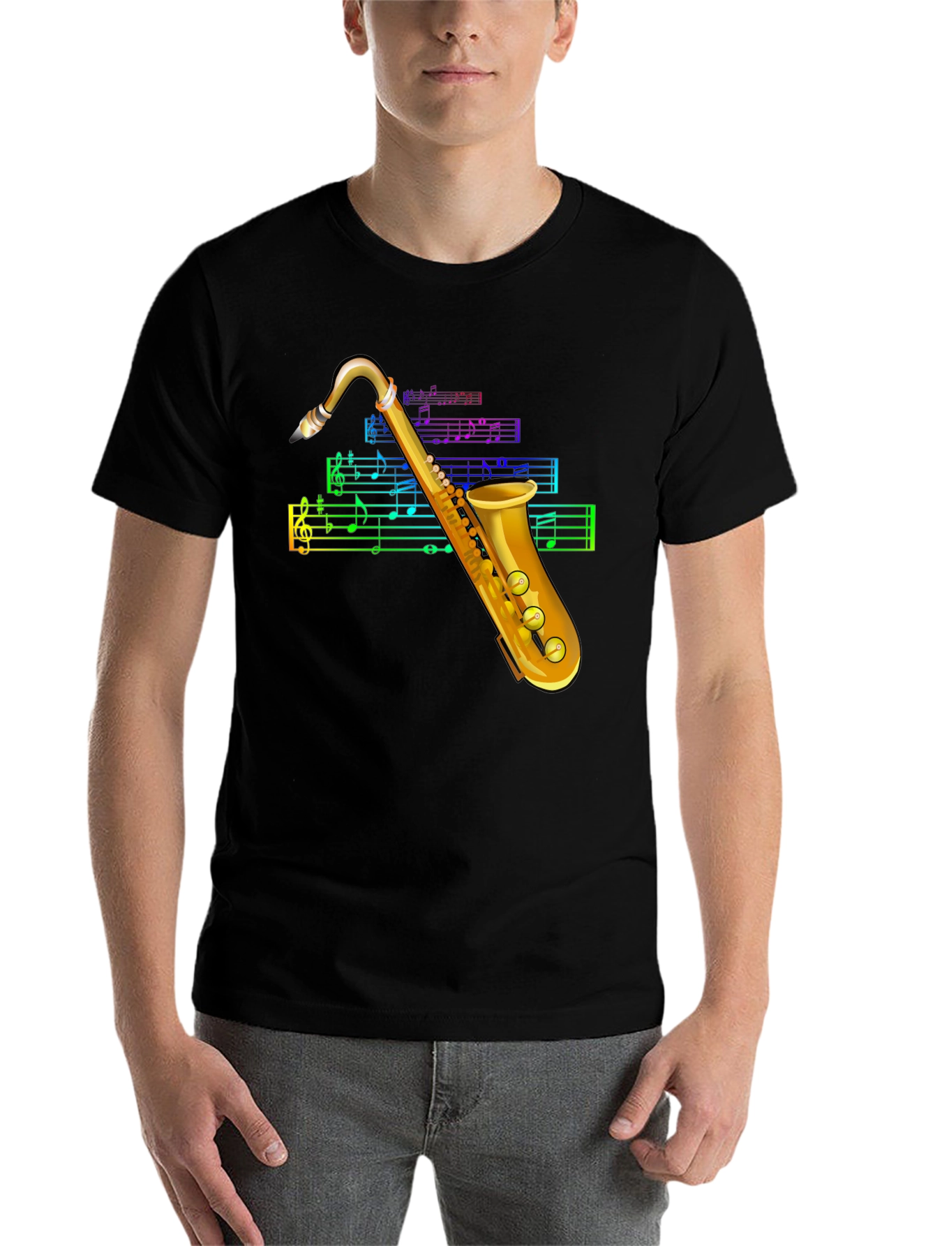 Black Saxophone Music T-Shirt view 7