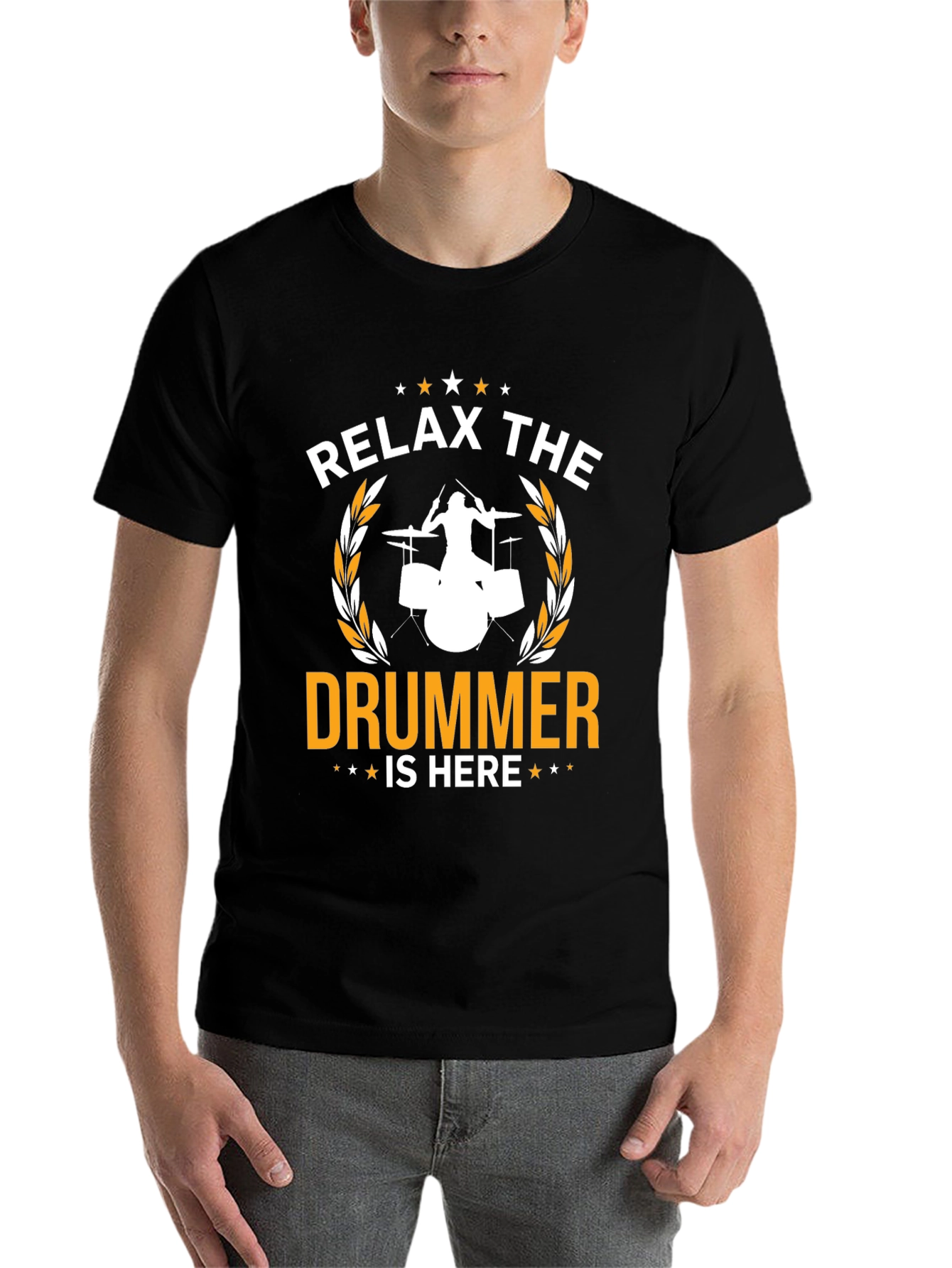 Black Relax The Drummer Is Here Graphic T-Shirt view 7