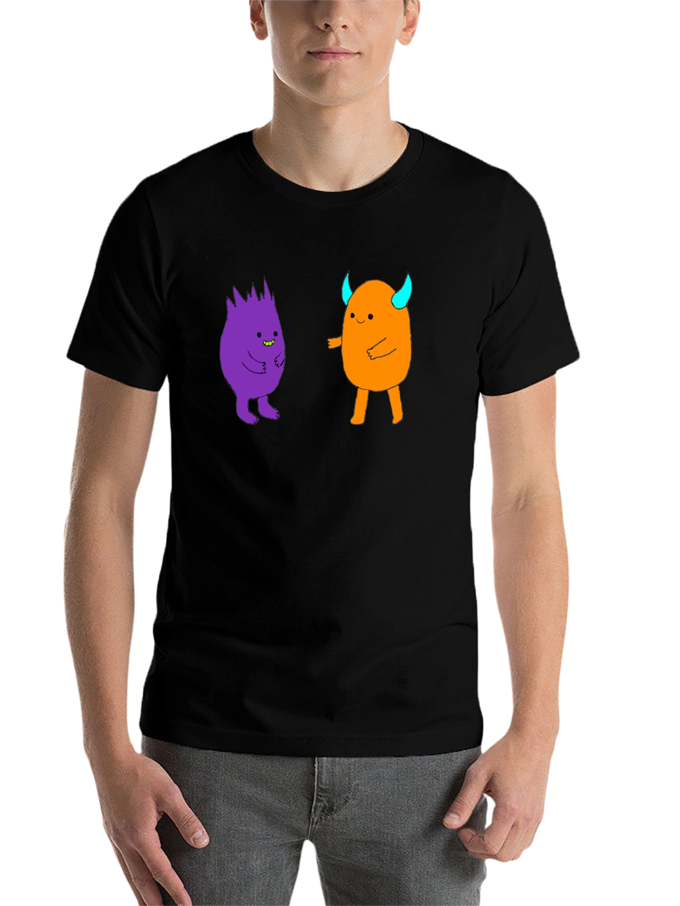 Black Fun Cartoon Monster Graphic Black T-Shirt view 7
