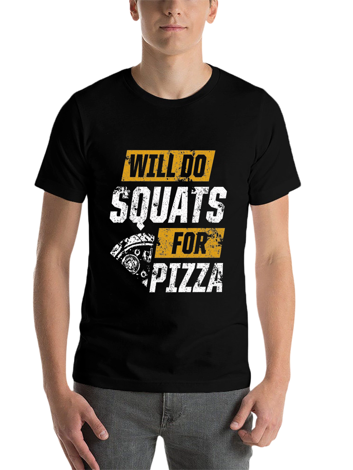 Black Will Do Squats For Pizza T-Shirt view 7