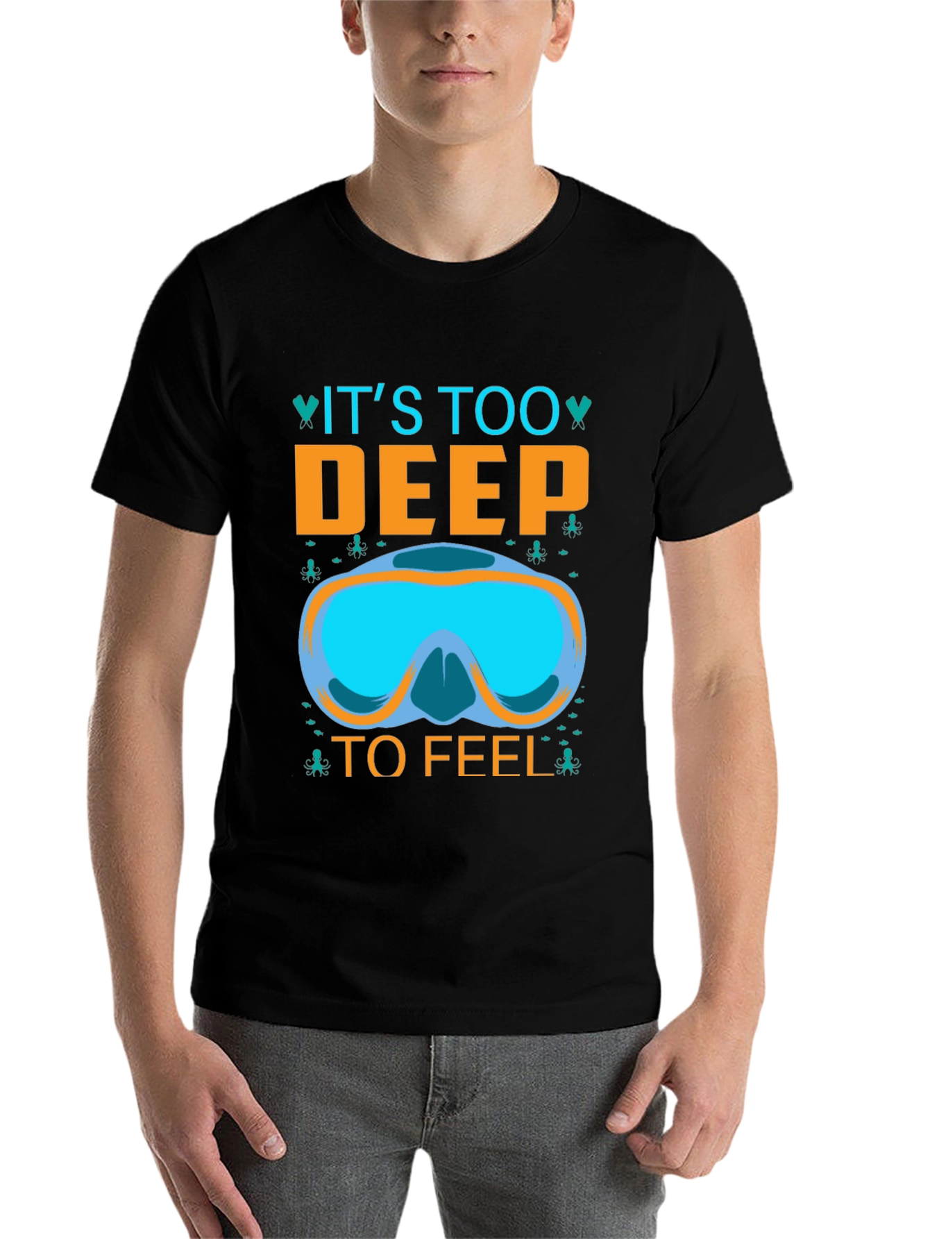 Black It's Too Deep To Feel T-Shirt - Diving Mask Graphic Tee view 7