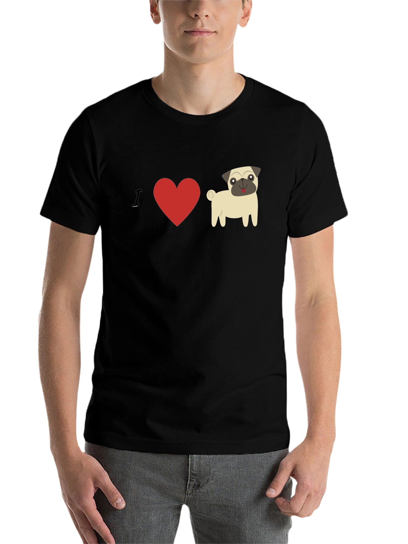 Black I Heart Pugs Graphic Tee - Mens Black T-Shirt view 7