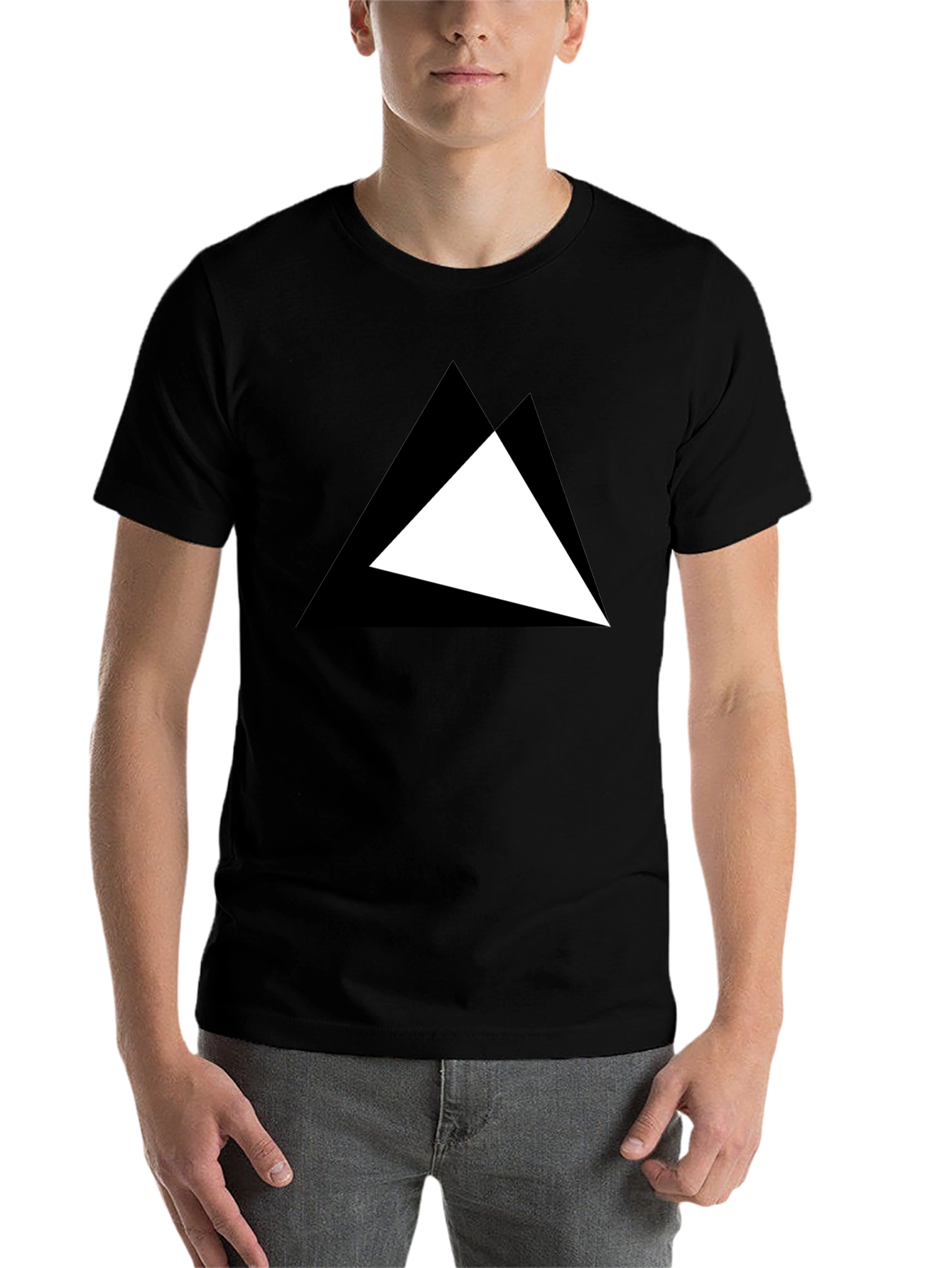 Black Modern Triangle Graphic Black T-Shirt view 7