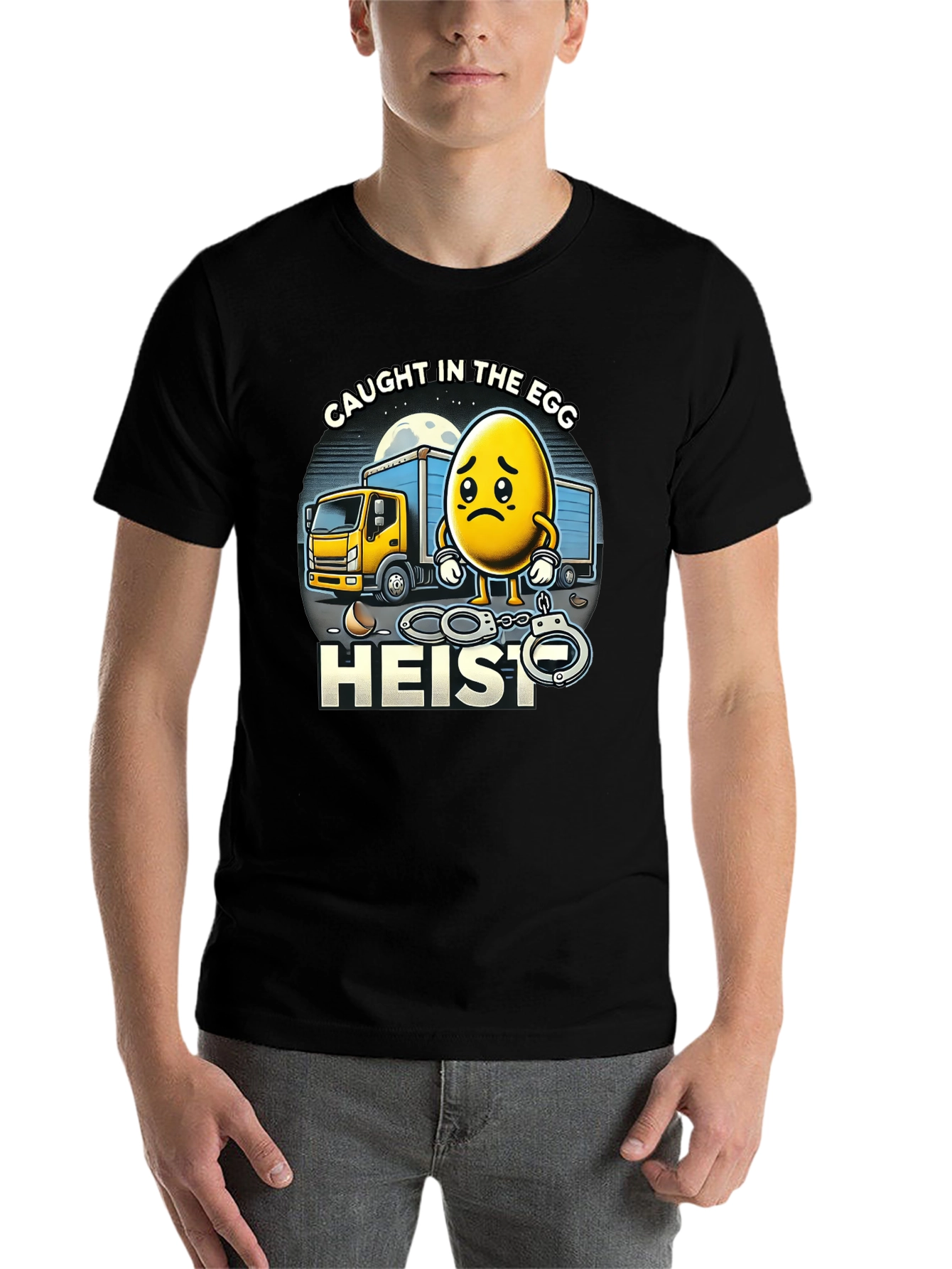 Black Caught in the Egg Heist T-Shirt - Funny Cartoon Tee view 7