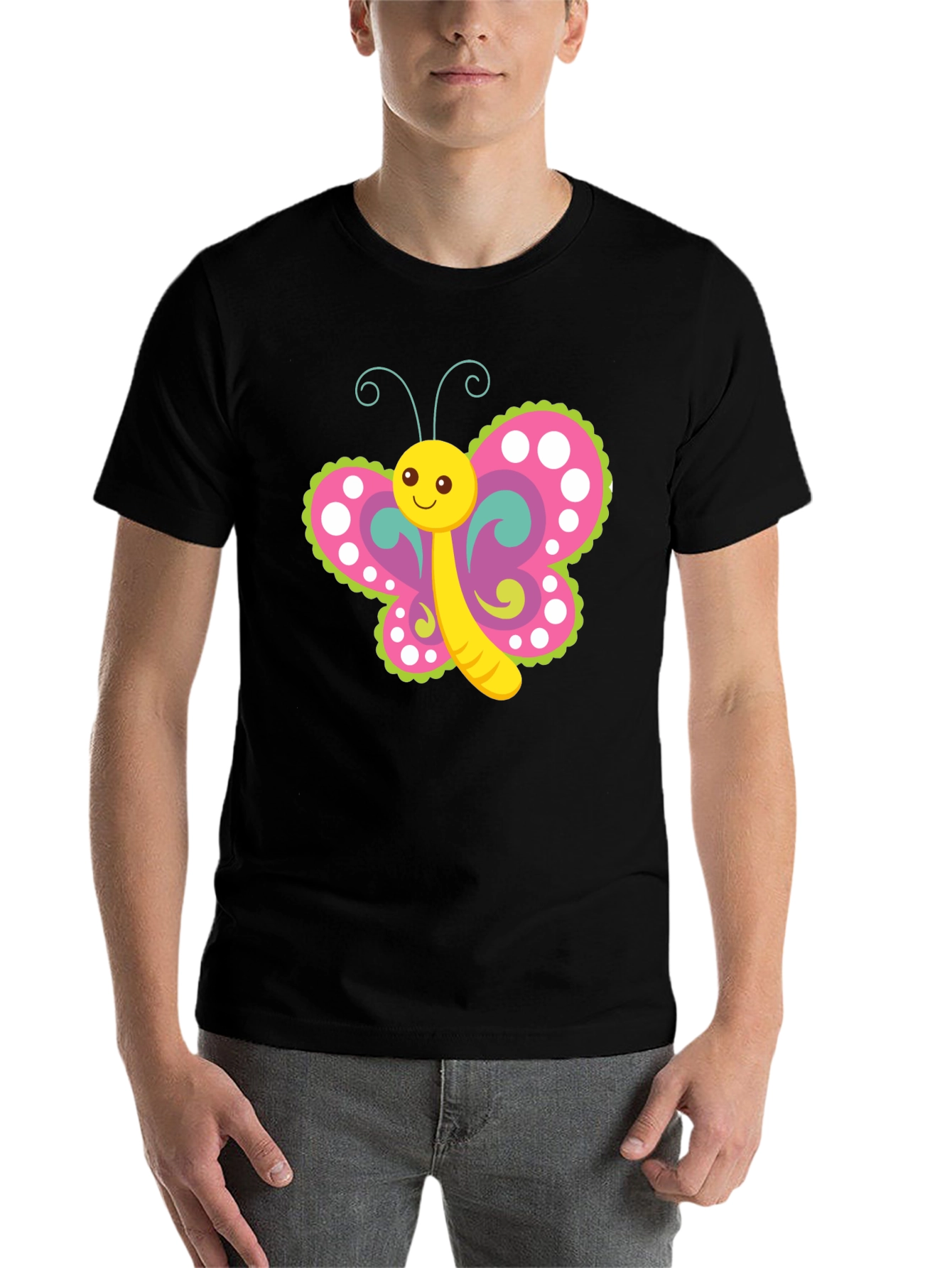 Black Cute Butterfly Graphic T-Shirt - Black view 7